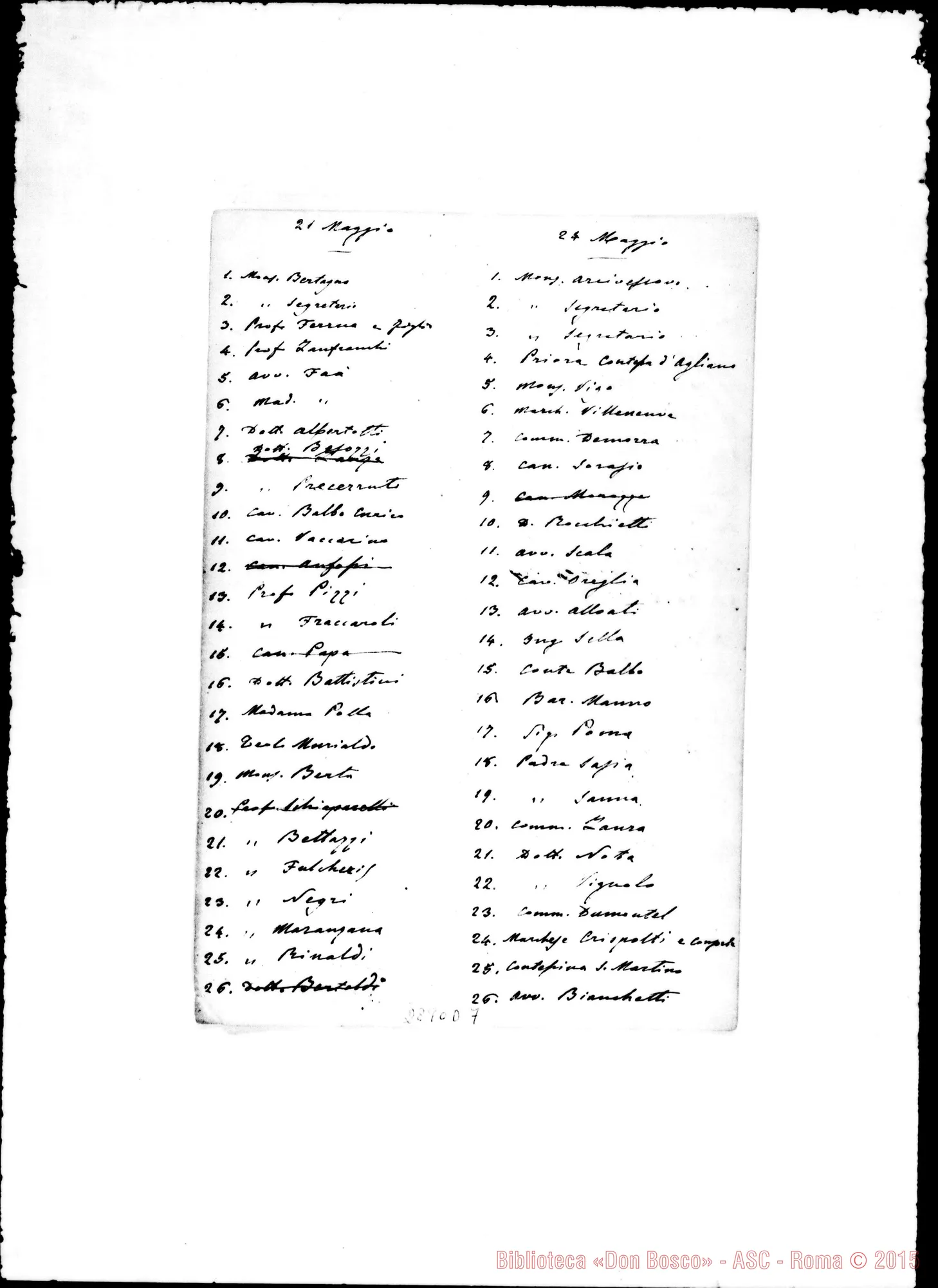 Fotogramma D 7 — Inviti A pranzo nelle feste di S. Francesco di Sales, Maria Ausiliatrice, S. Luigi E S. Giovanni, s.d.. Pochi autogr. Rua