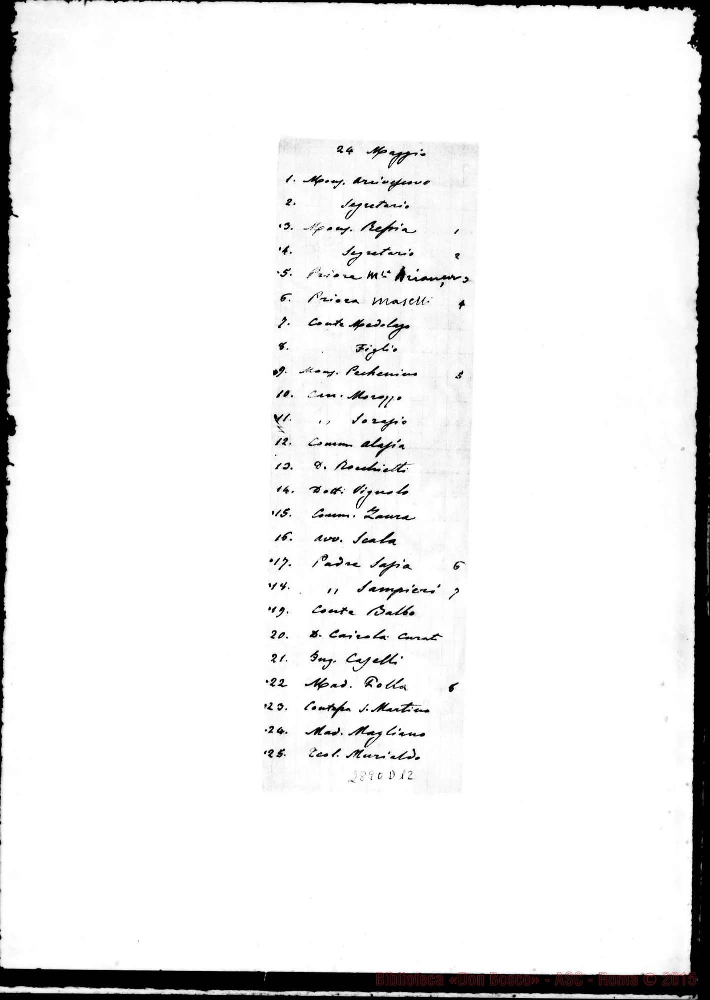 Fotogramma D 12 — Inviti A pranzo nelle feste di S. Francesco di Sales, Maria Ausiliatrice, S. Luigi E S. Giovanni, s.d.. Pochi autogr. Rua