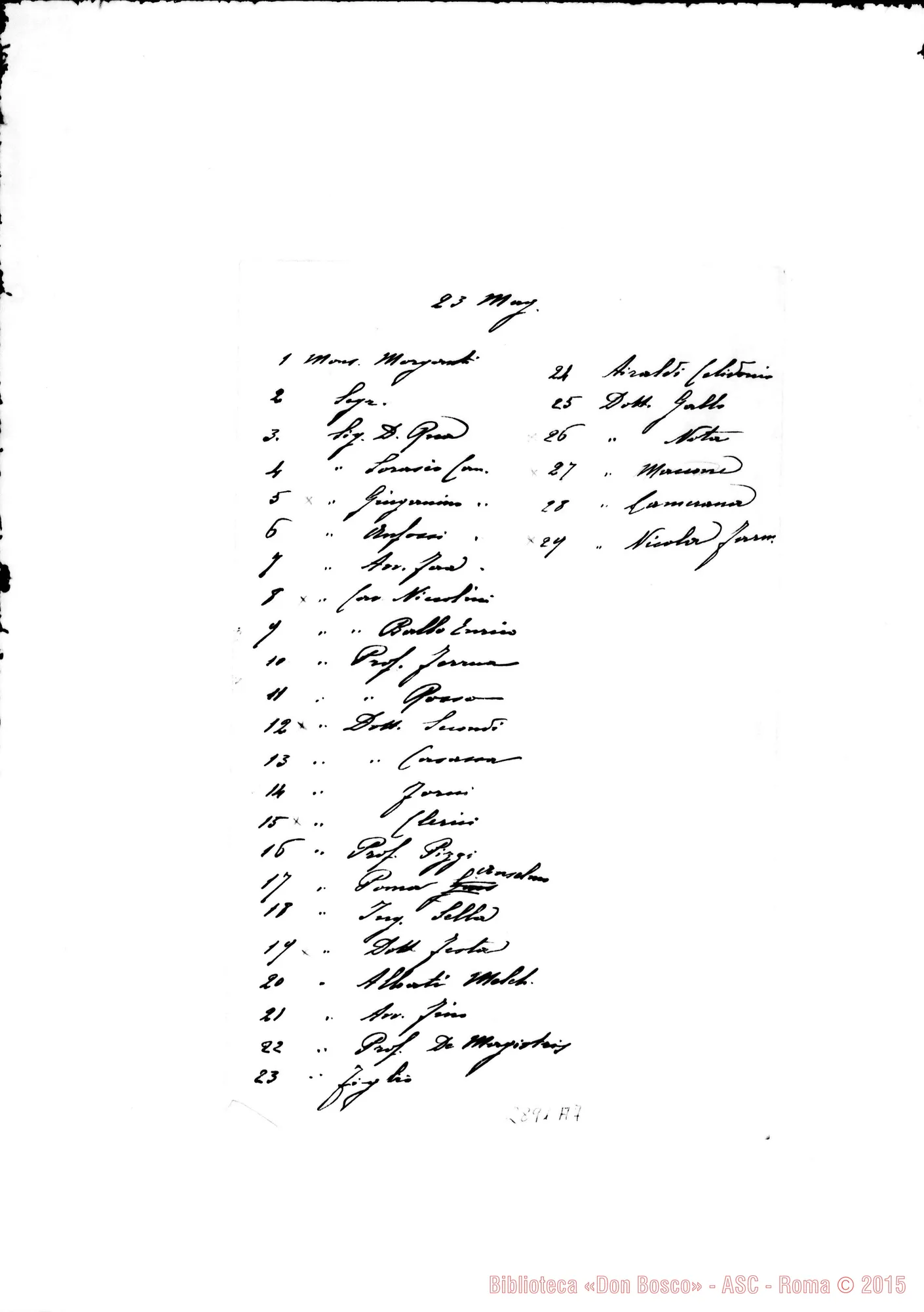 Fotogramma A 7 — Inviti A pranzo nelle feste di S. Francesco di Sales, Maria Ausiliatrice, S. Luigi E S. Giovanni, s.d.. Pochi autogr. Rua