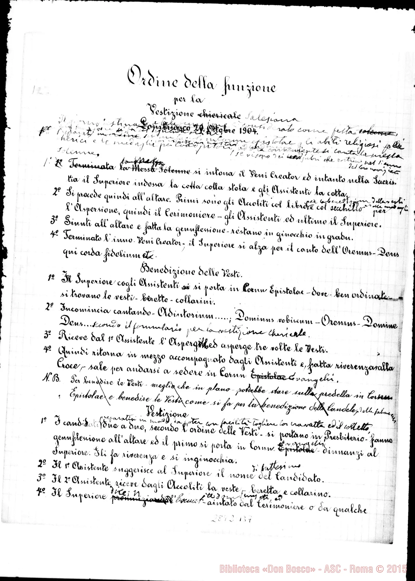 Fotogramma B 7 — Ordine della funzione per la vestizione chiericale