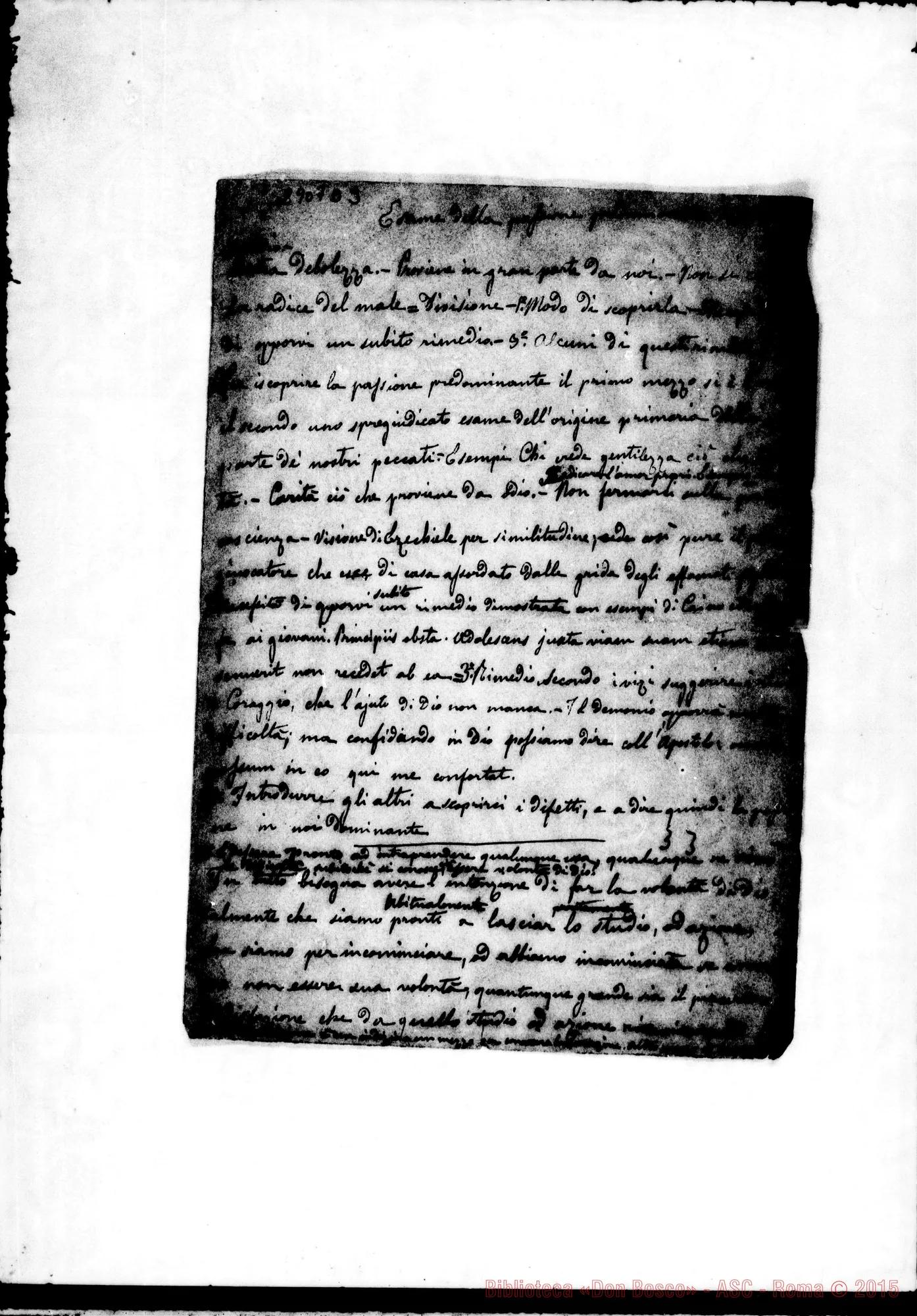 Fotogramma D 3 — Esame della passione predominante