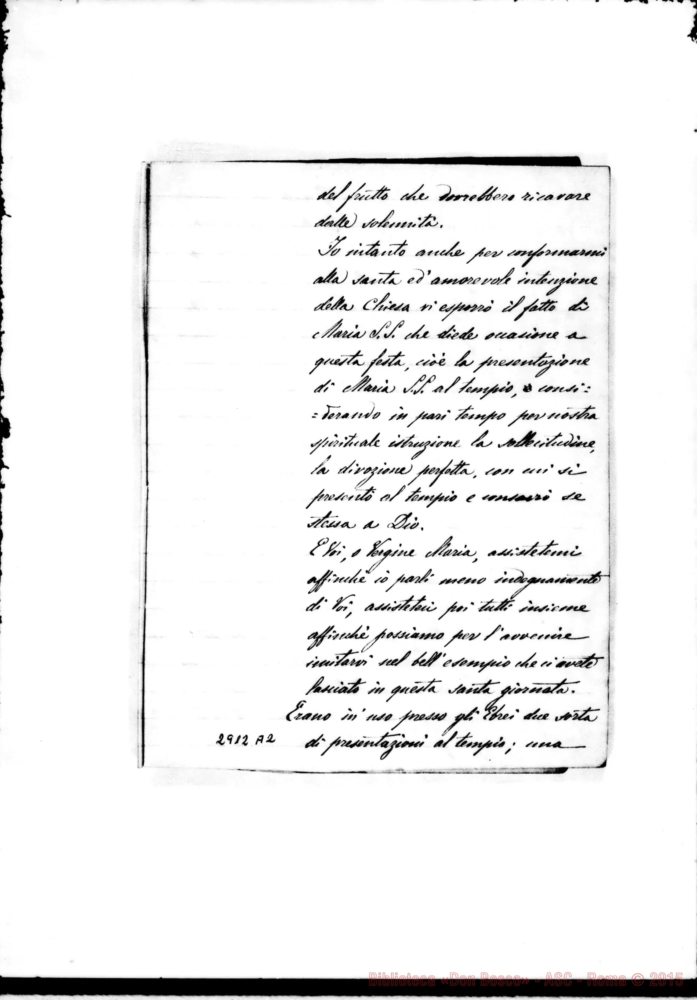 Fotogramma A 2 — Quaderno: La Presentazione di Maria al tempio
