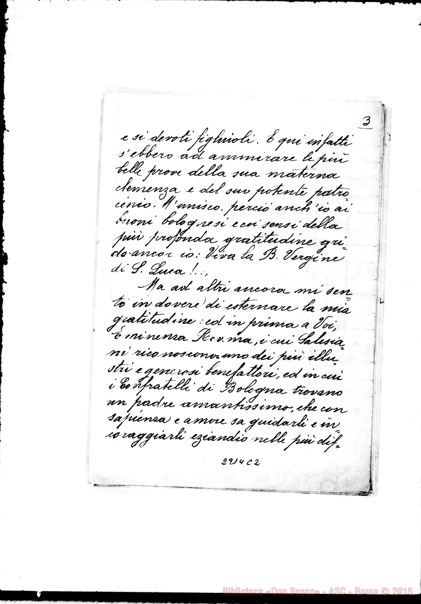 Fotogramma C 2 — Parola del Sig. D. Rua nella solenne inaugurazione dell'Istituto Salesiano della B.V. di S. Luca in Bologna, fattasi il 30 maggio 1899. Ms. allografo
