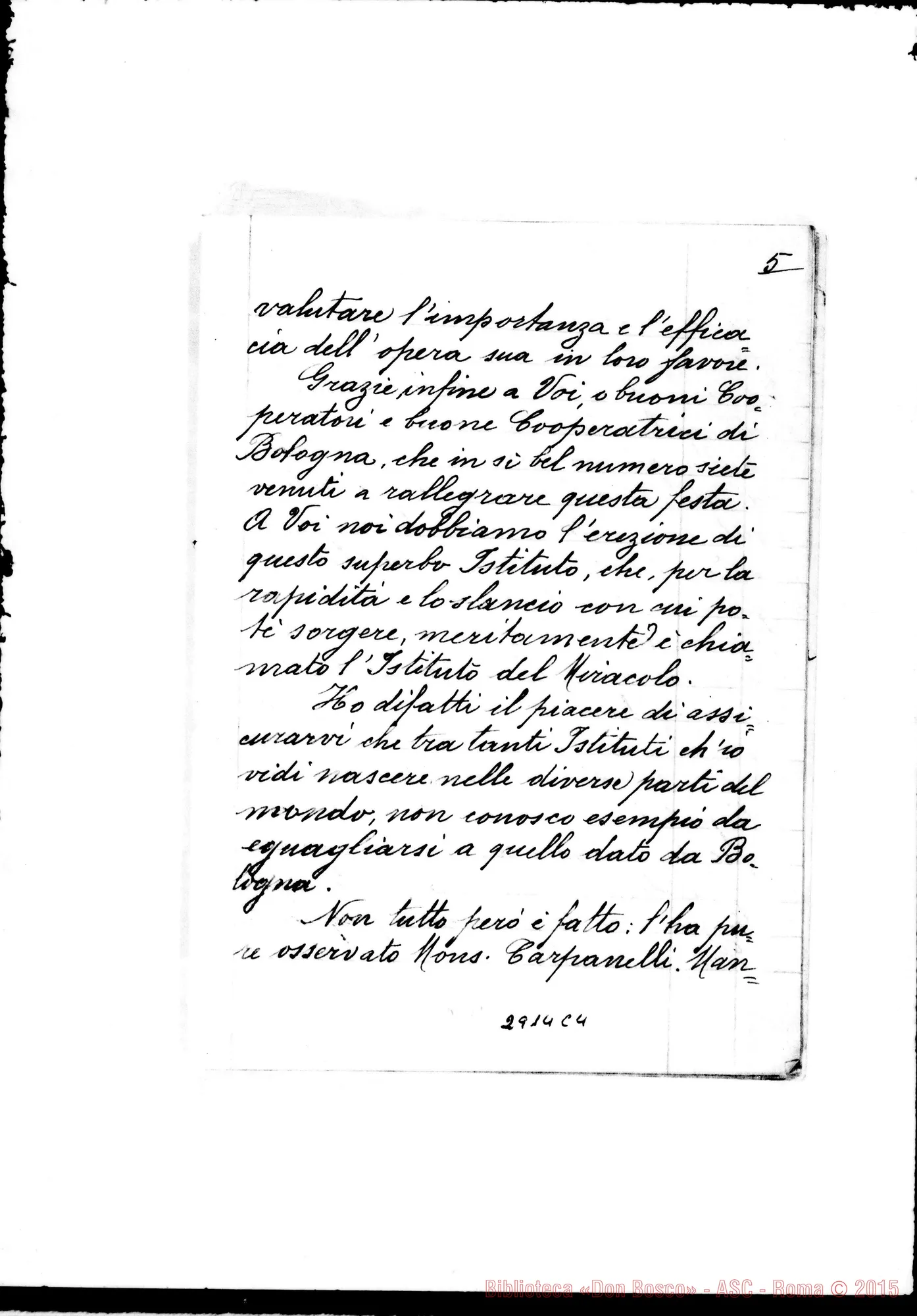 Fotogramma C 4 — Parola del Sig. D. Rua nella solenne inaugurazione dell'Istituto Salesiano della B.V. di S. Luca in Bologna, fattasi il 30 maggio 1899. Ms. allografo