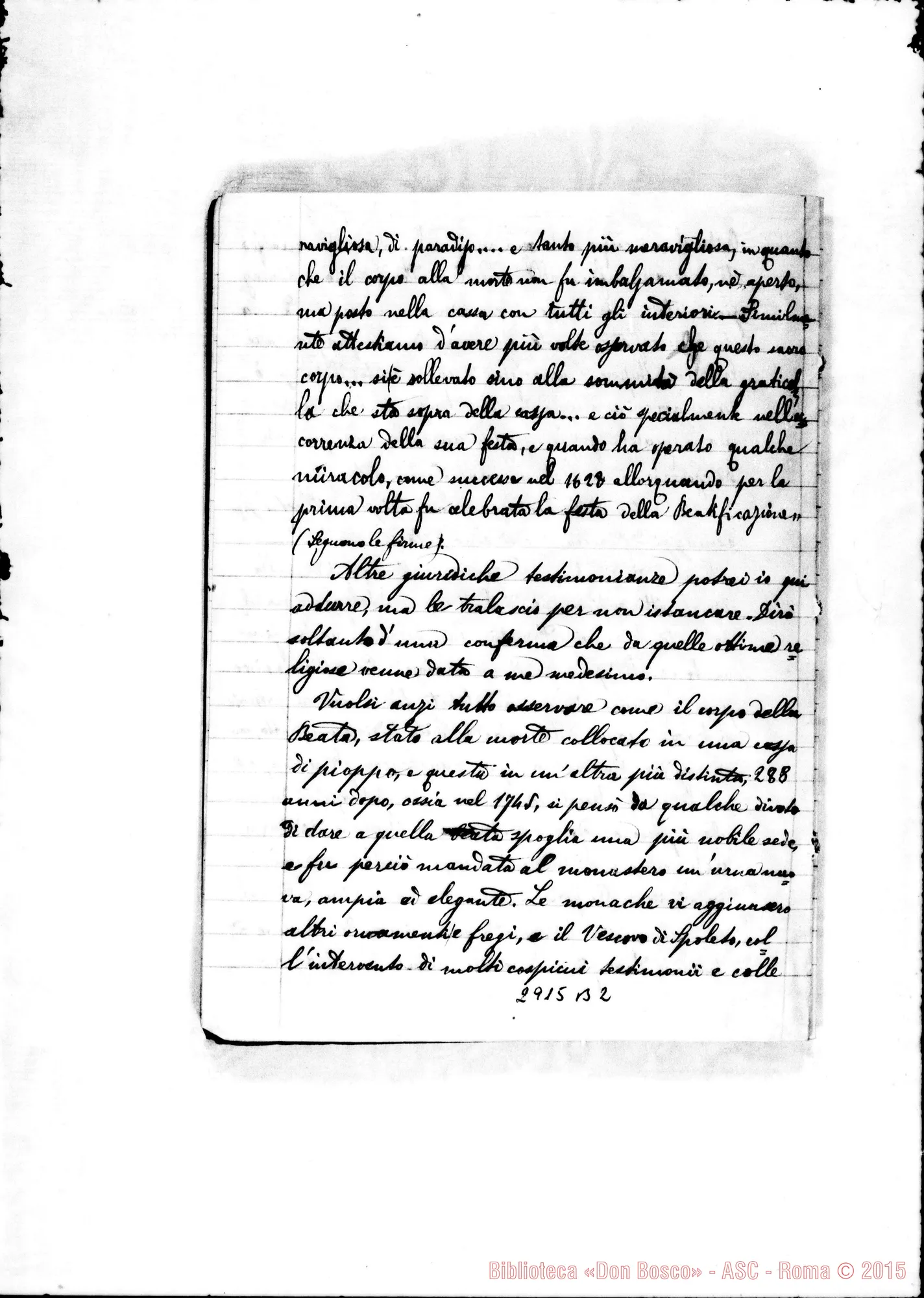 Fotogramma B 2 — Prediche: Quaderno: Estratto dalla vita della B. Rita di Cascia, scritta dal P. Lorenzo Tardy. Ms. allografo