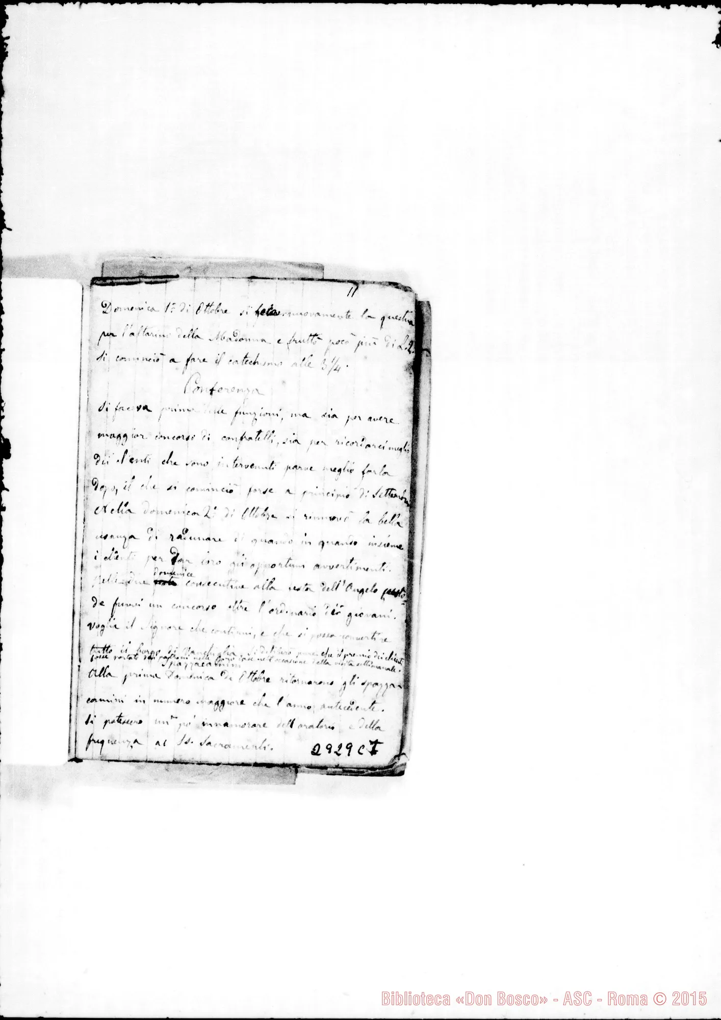 Fotogramma C 7 — Libro dell’esperienza. Comincia con l’incendi dell’Oratorio dell’Angelo Custode E finisce con avvisi per le vacanze