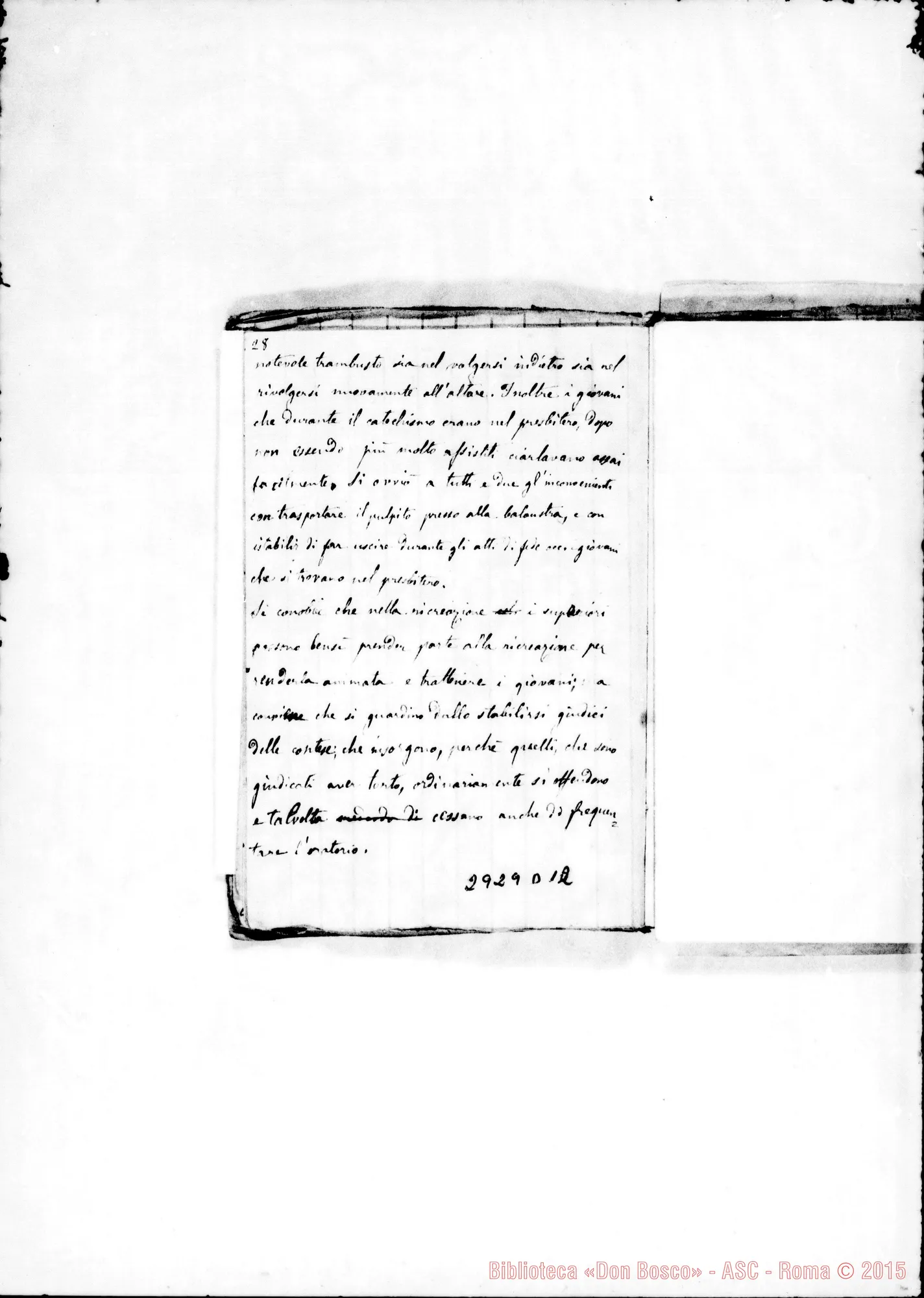 Fotogramma D 12 — Libro dell’esperienza. Comincia con l’incendi dell’Oratorio dell’Angelo Custode E finisce con avvisi per le vacanze