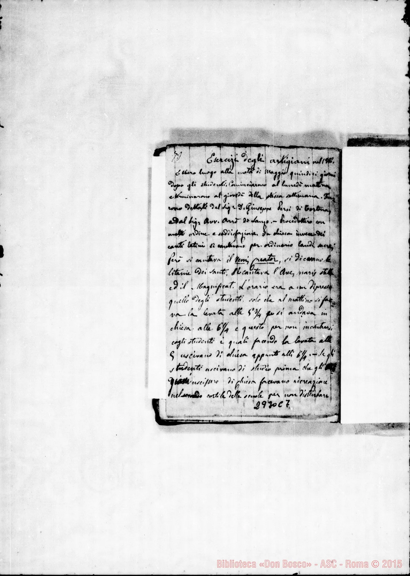 Fotogramma C 7 — Libro dell’esperienza. Comincia con l’incendi dell’Oratorio dell’Angelo Custode E finisce con avvisi per le vacanze