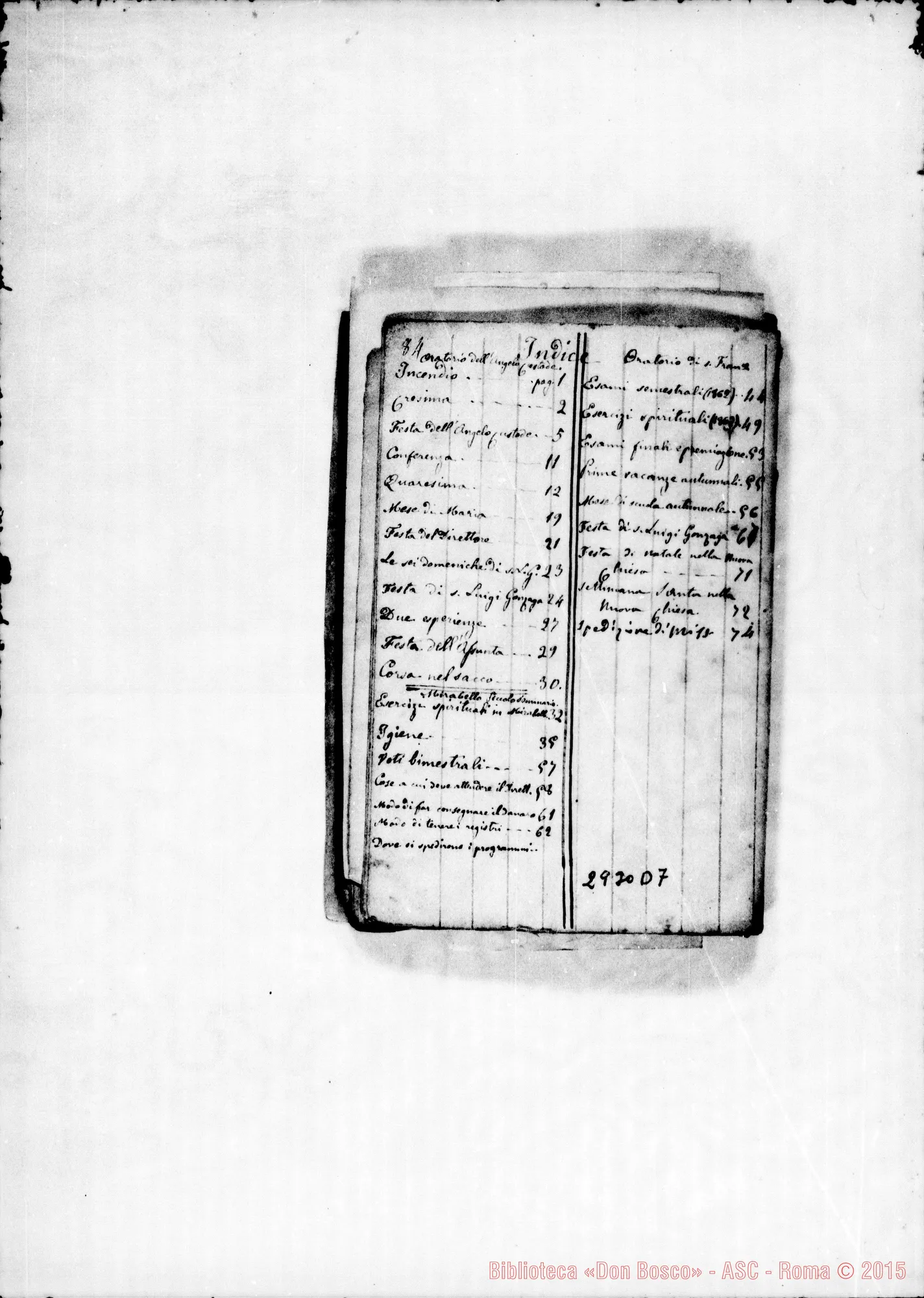 Fotogramma D 7 — Libro dell’esperienza. Comincia con l’incendi dell’Oratorio dell’Angelo Custode E finisce con avvisi per le vacanze