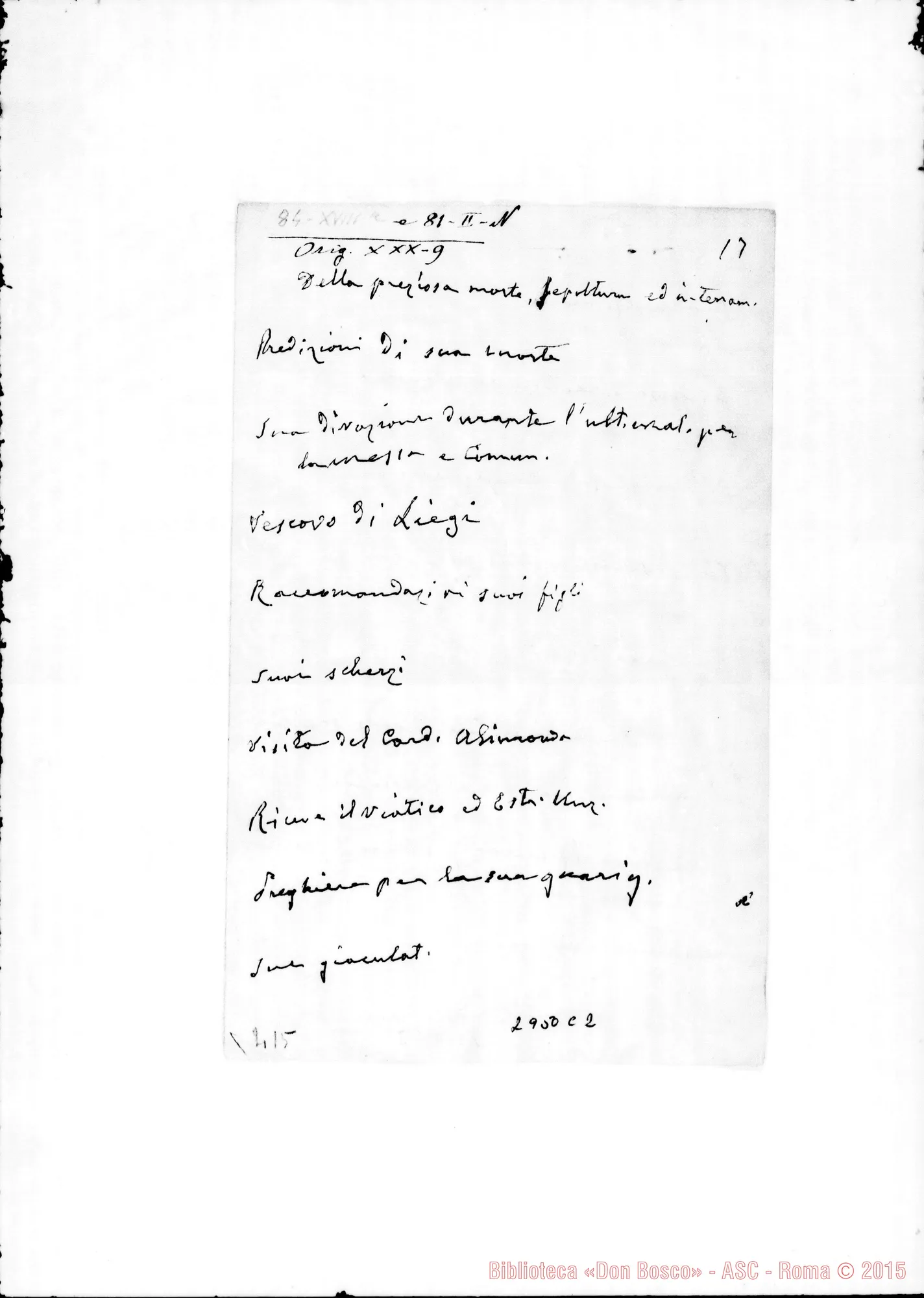 Fotogramma C 2 — Minute per la Causa di D. Bosco. Appunti autogr.