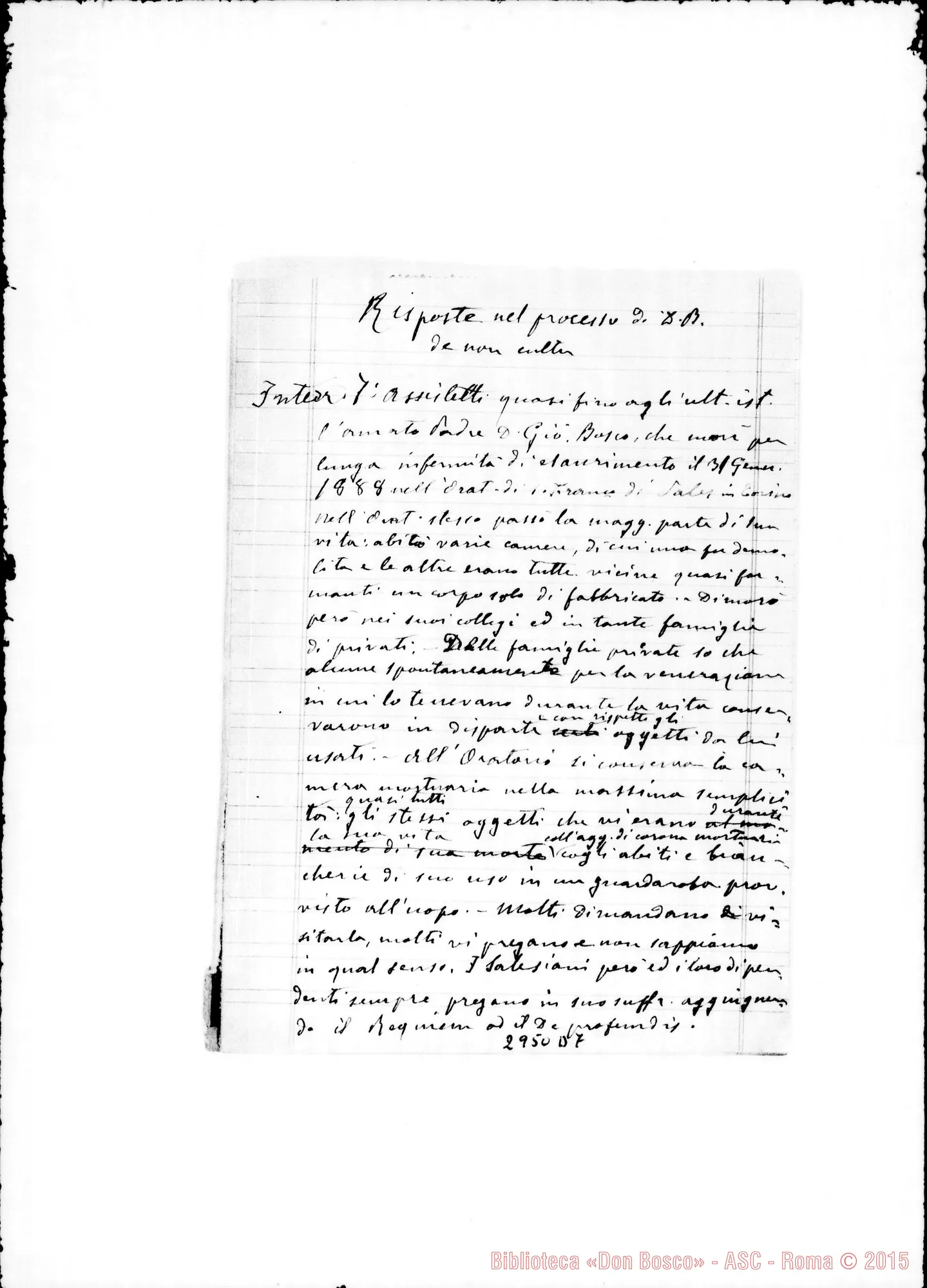 Fotogramma D 7 — Risposte nel Processo di D. Bosco «De non cultu»