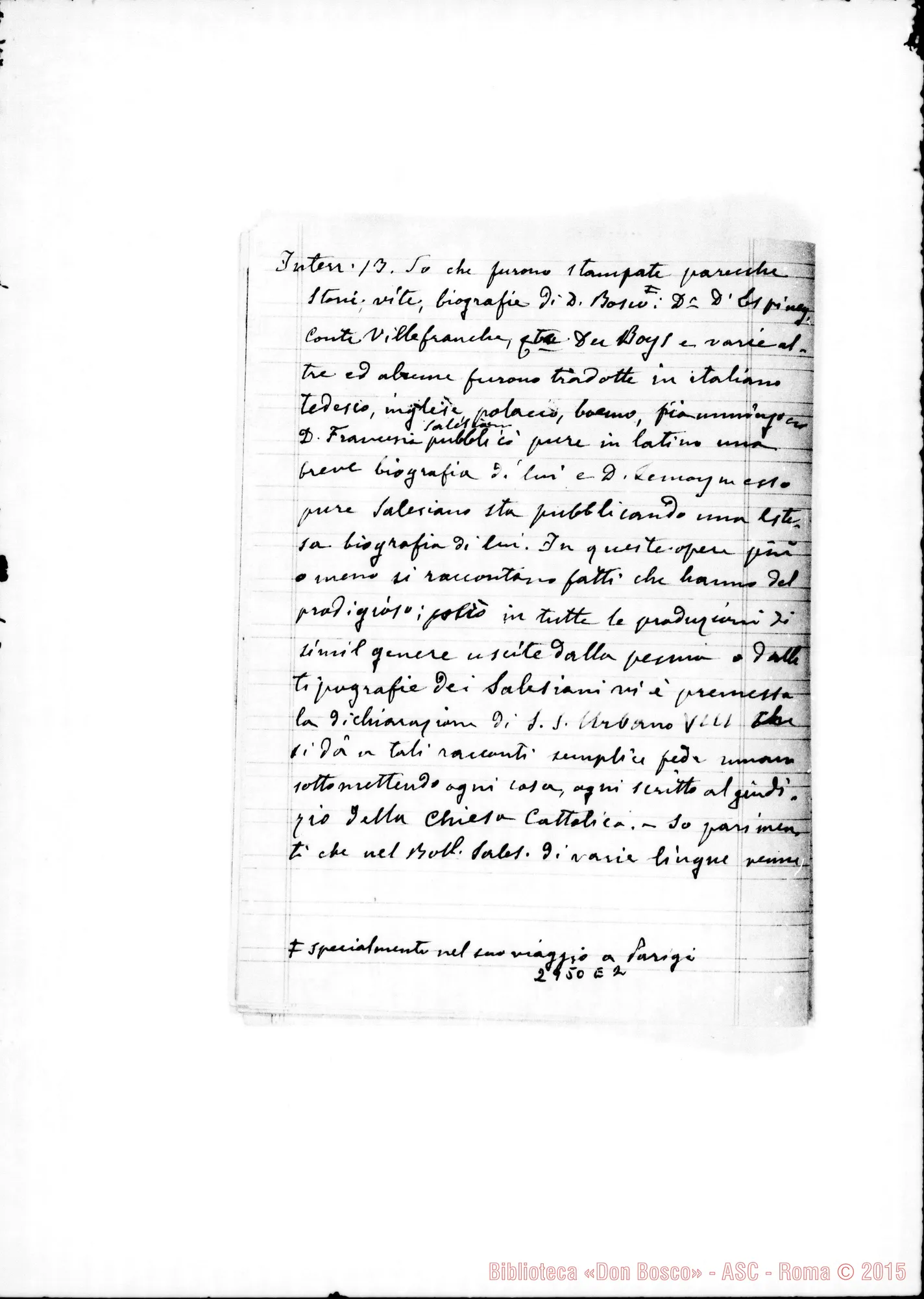Fotogramma E 2 — Risposte nel Processo di D. Bosco «De non cultu»