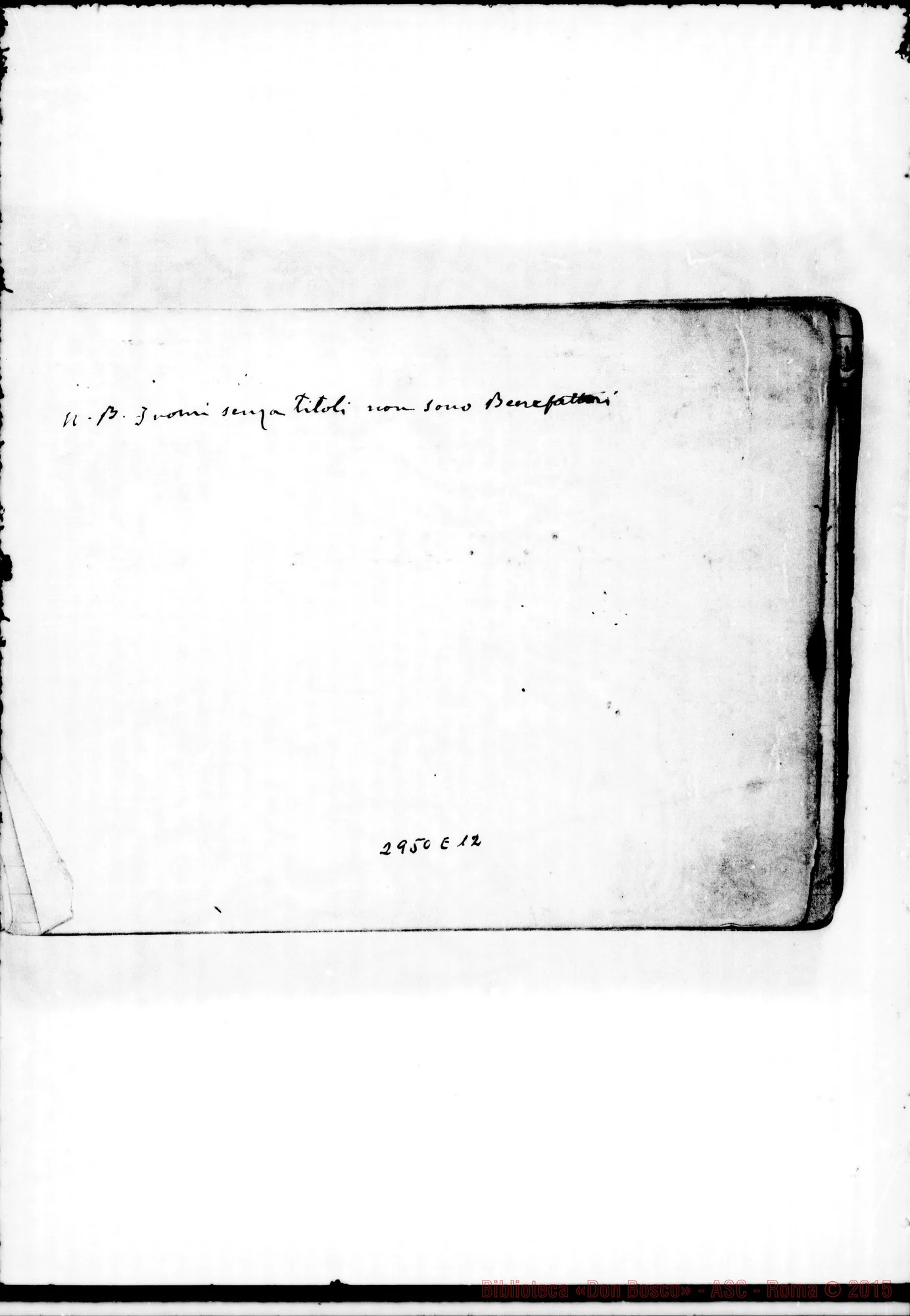 Fotogramma E 12 — Benefattori: Quaderno con indirizzi di cooperatori. Non tutto ms. di D. Rua