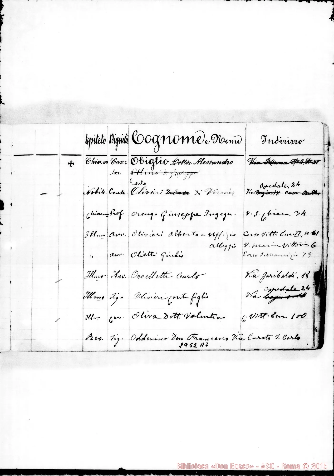 Fotogramma A 7 — Benefattori: Quaderno con indirizzi di cooperatori. Non tutto ms. di D. Rua