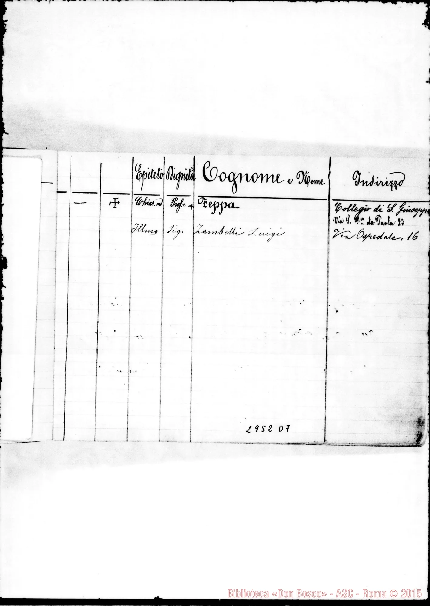 Fotogramma D 7 — Benefattori: Quaderno con indirizzi di cooperatori. Non tutto ms. di D. Rua