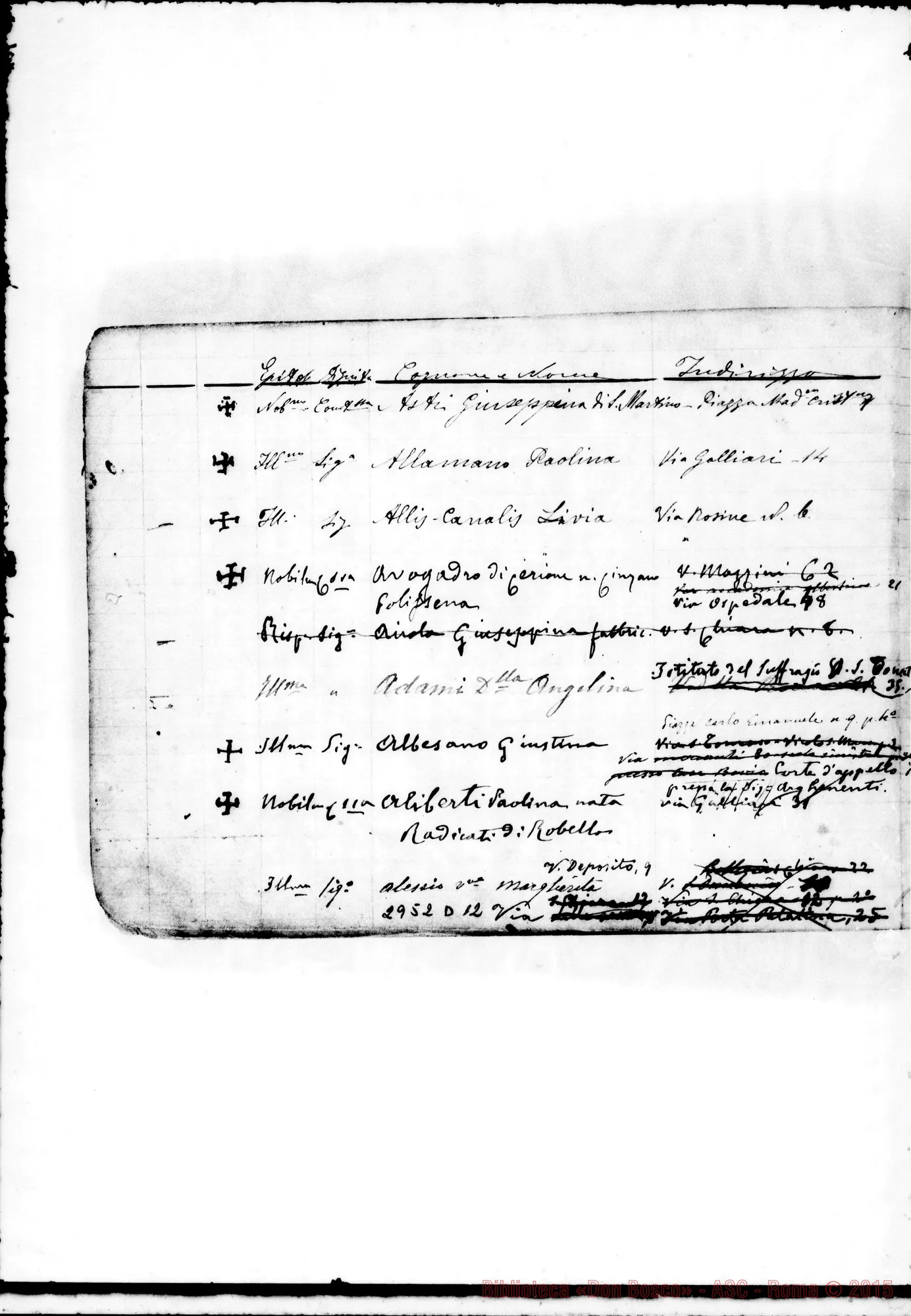 Fotogramma D 12 — Benefattrici:Quaderno con indirizzi di cooperatrici. Non tutto ms. di D. Rua