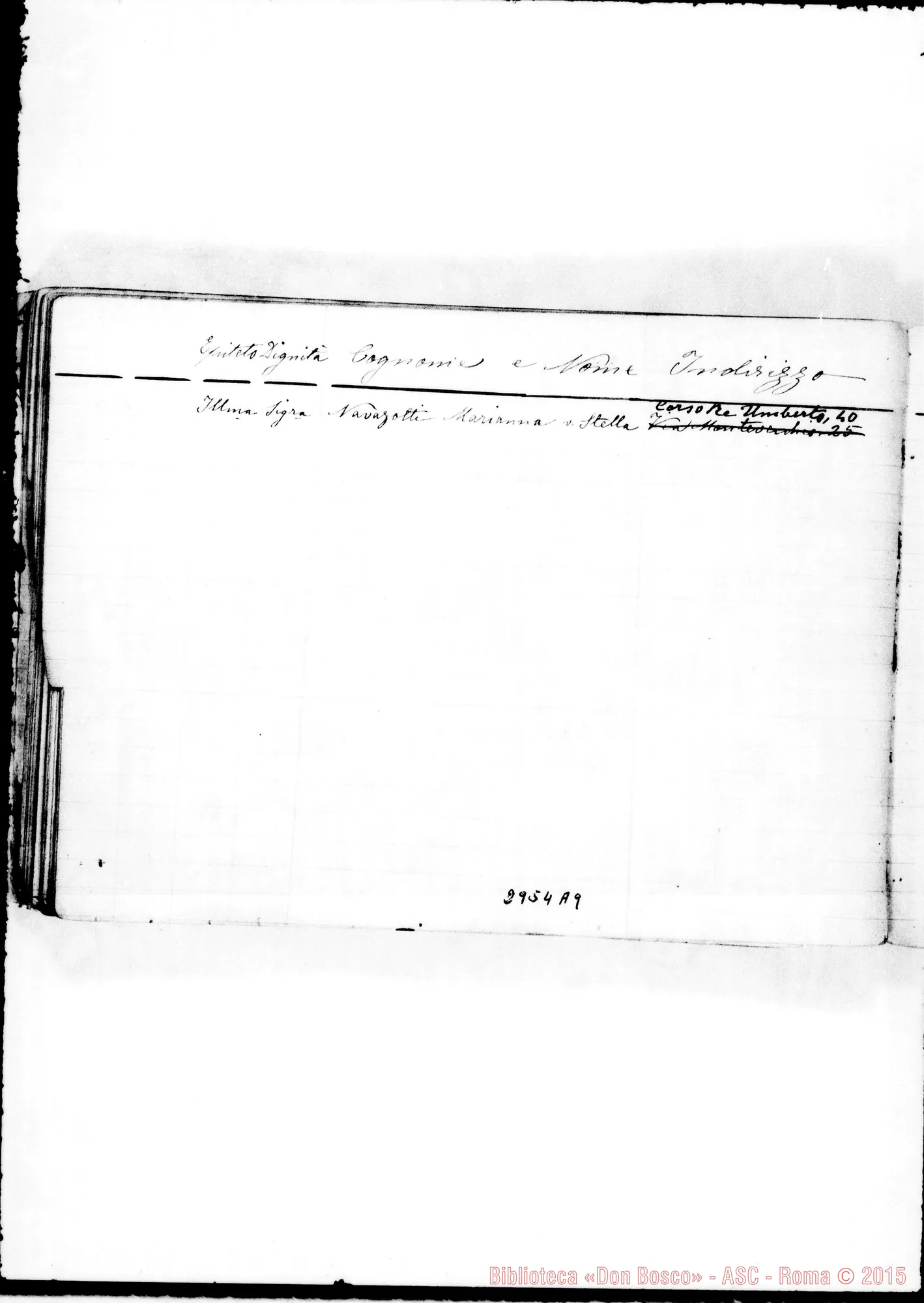 Fotogramma A 9 — Benefattrici:Quaderno con indirizzi di cooperatrici. Non tutto ms. di D. Rua