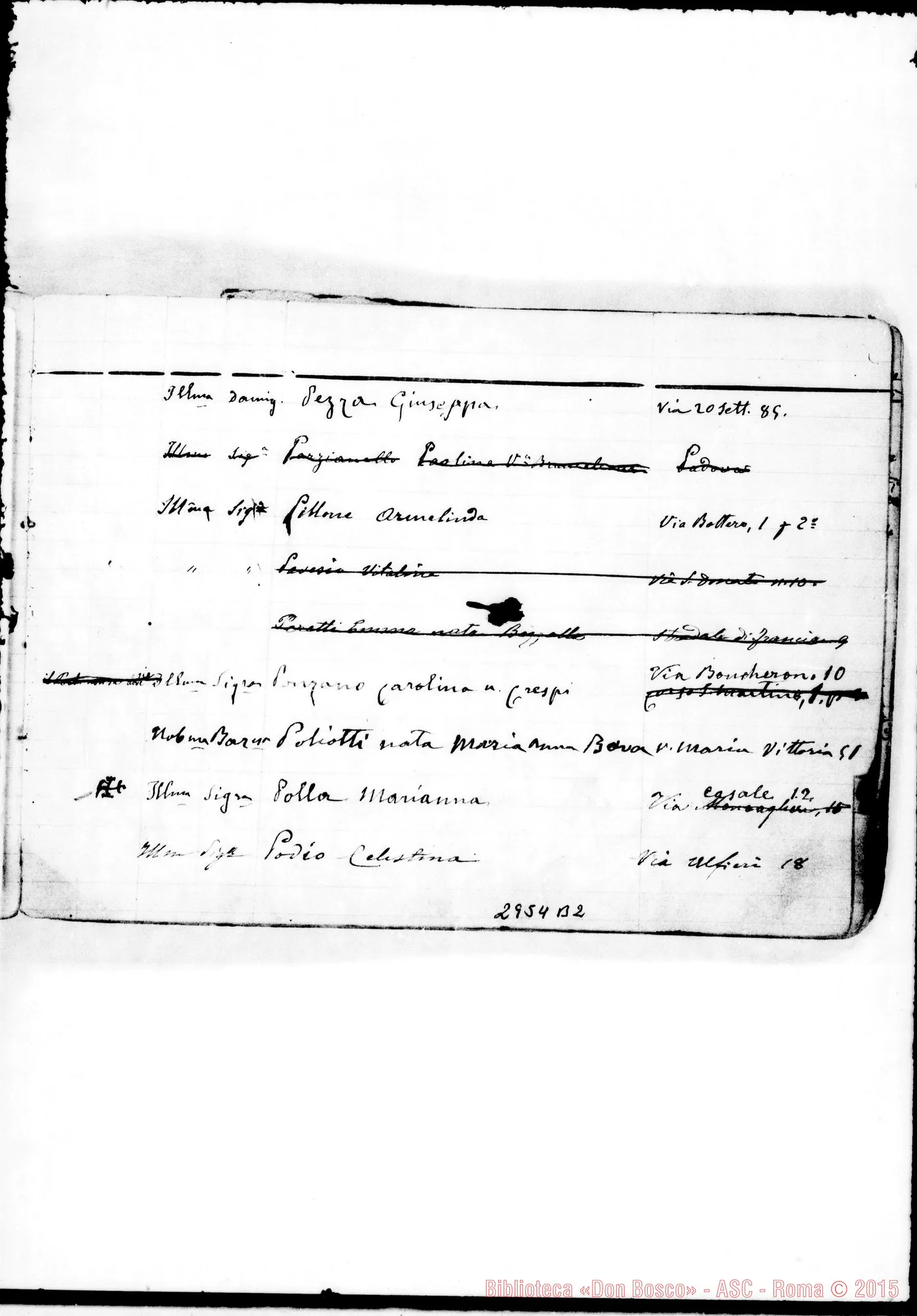 Fotogramma B 2 — Benefattrici:Quaderno con indirizzi di cooperatrici. Non tutto ms. di D. Rua
