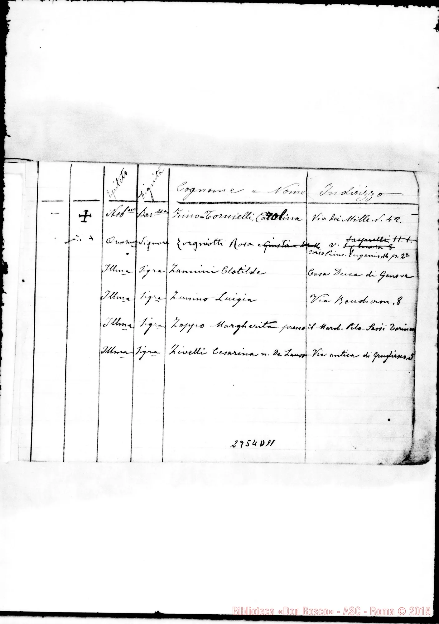 Fotogramma D 11 — Benefattrici:Quaderno con indirizzi di cooperatrici. Non tutto ms. di D. Rua