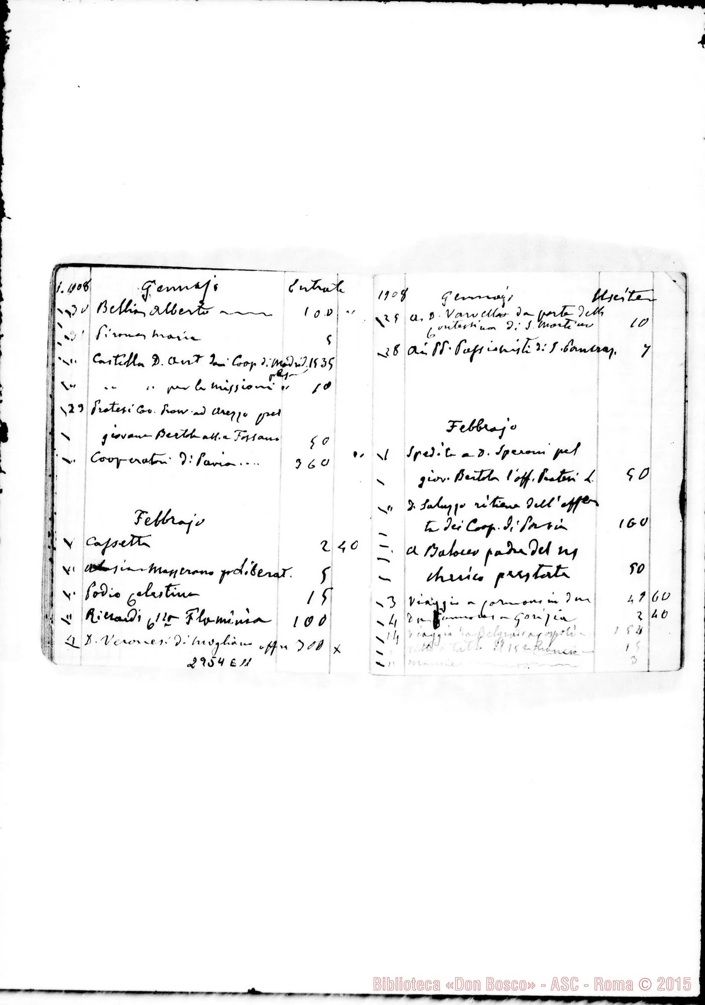 Fotogramma E 11 — Contatore: Entrate E uscite, dal 5-07-1907 fino al 2-03-1910. Ms. autogr. di D. Rua. Alcune note all.