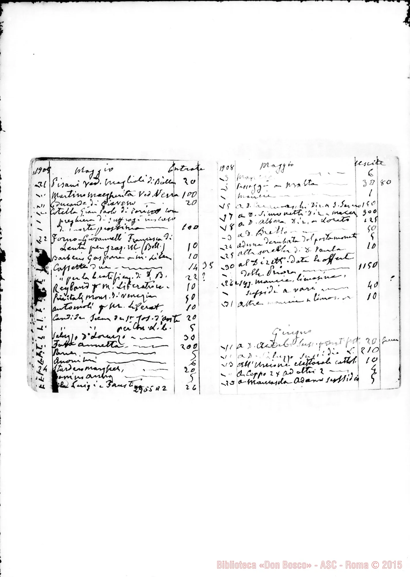 Fotogramma A 2 — Contatore: Entrate E uscite, dal 5-07-1907 fino al 2-03-1910. Ms. autogr. di D. Rua. Alcune note all.