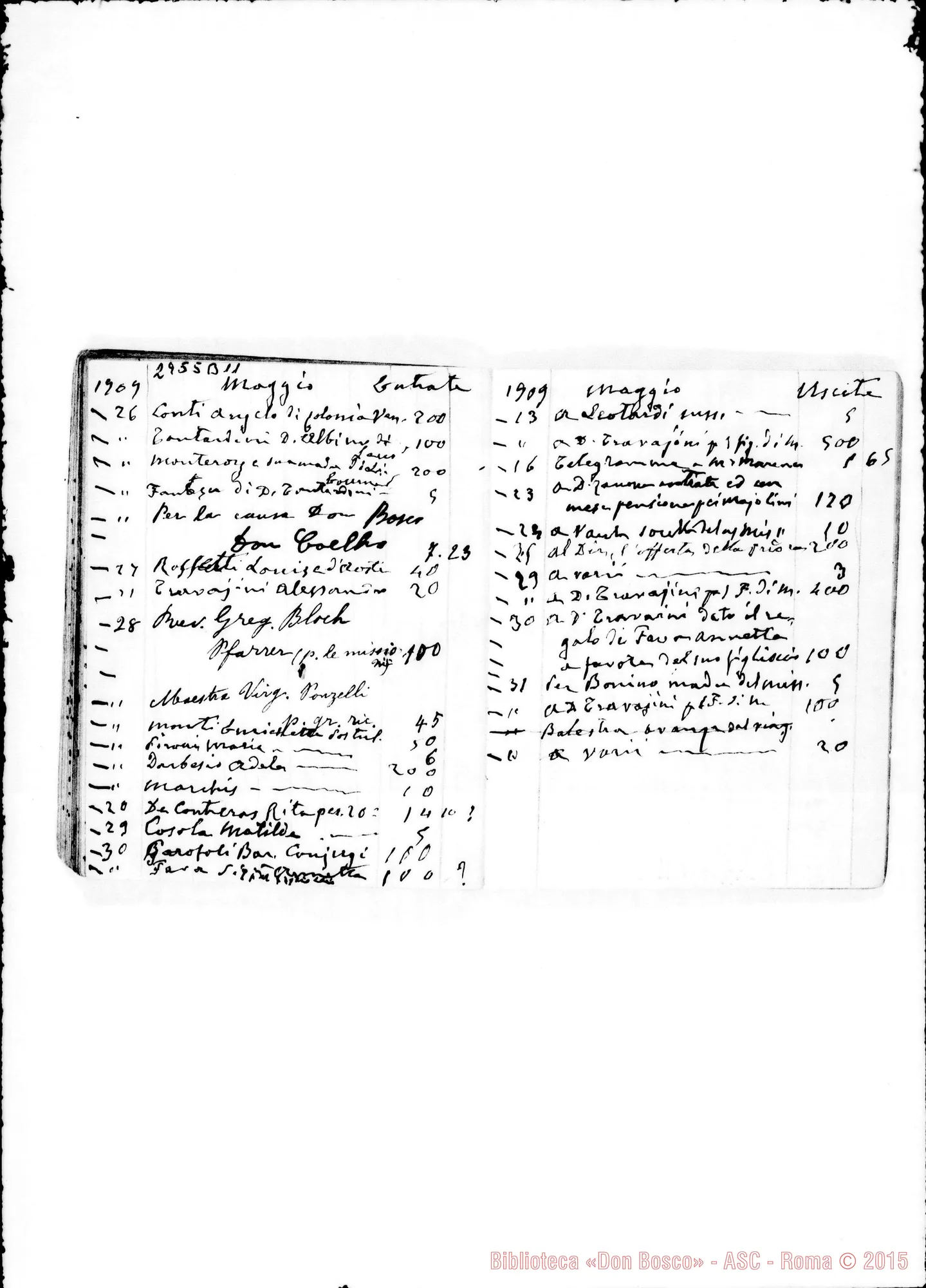 Fotogramma B 11 — Contatore: Entrate E uscite, dal 5-07-1907 fino al 2-03-1910. Ms. autogr. di D. Rua. Alcune note all.