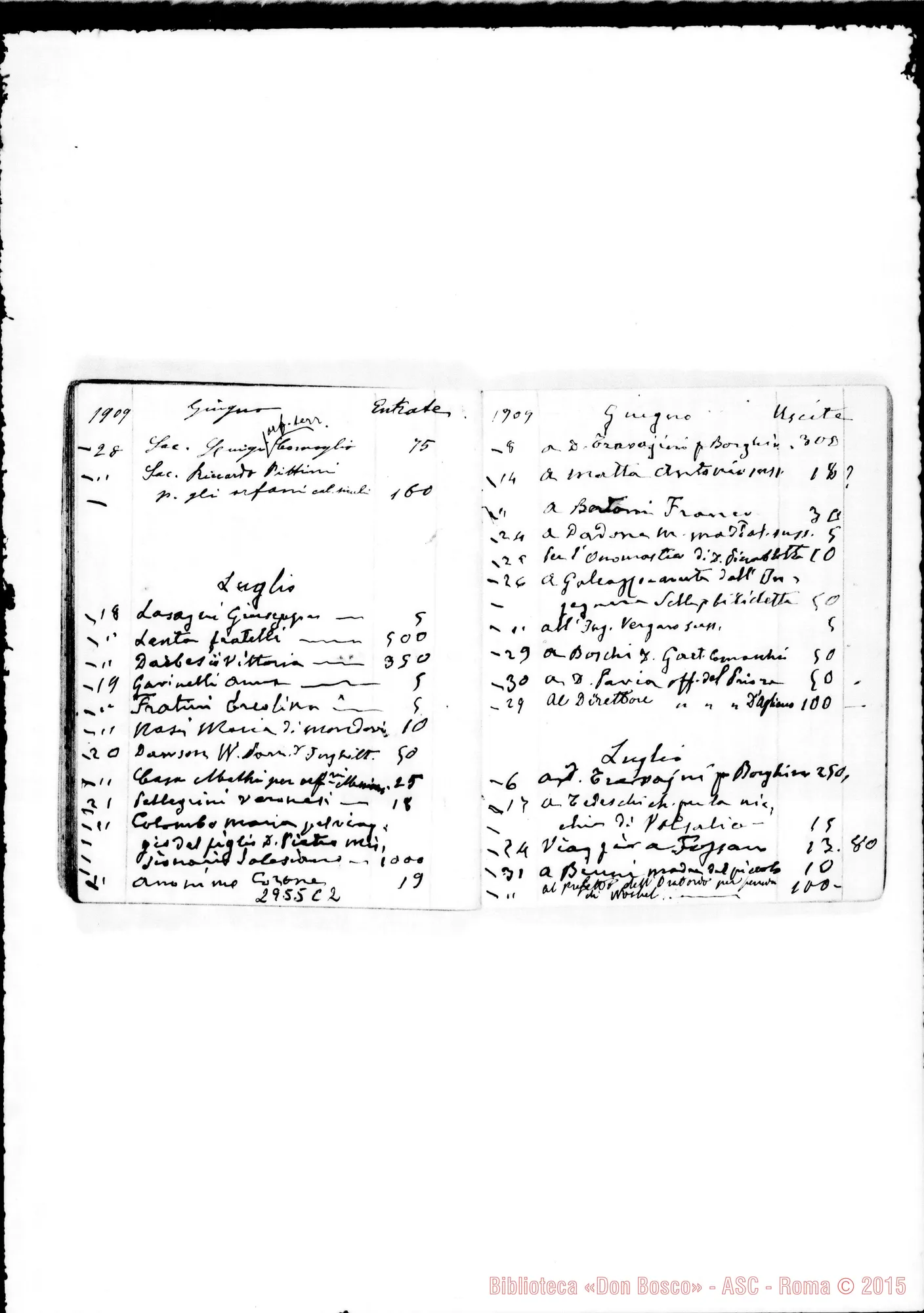 Fotogramma C 2 — Contatore: Entrate E uscite, dal 5-07-1907 fino al 2-03-1910. Ms. autogr. di D. Rua. Alcune note all.