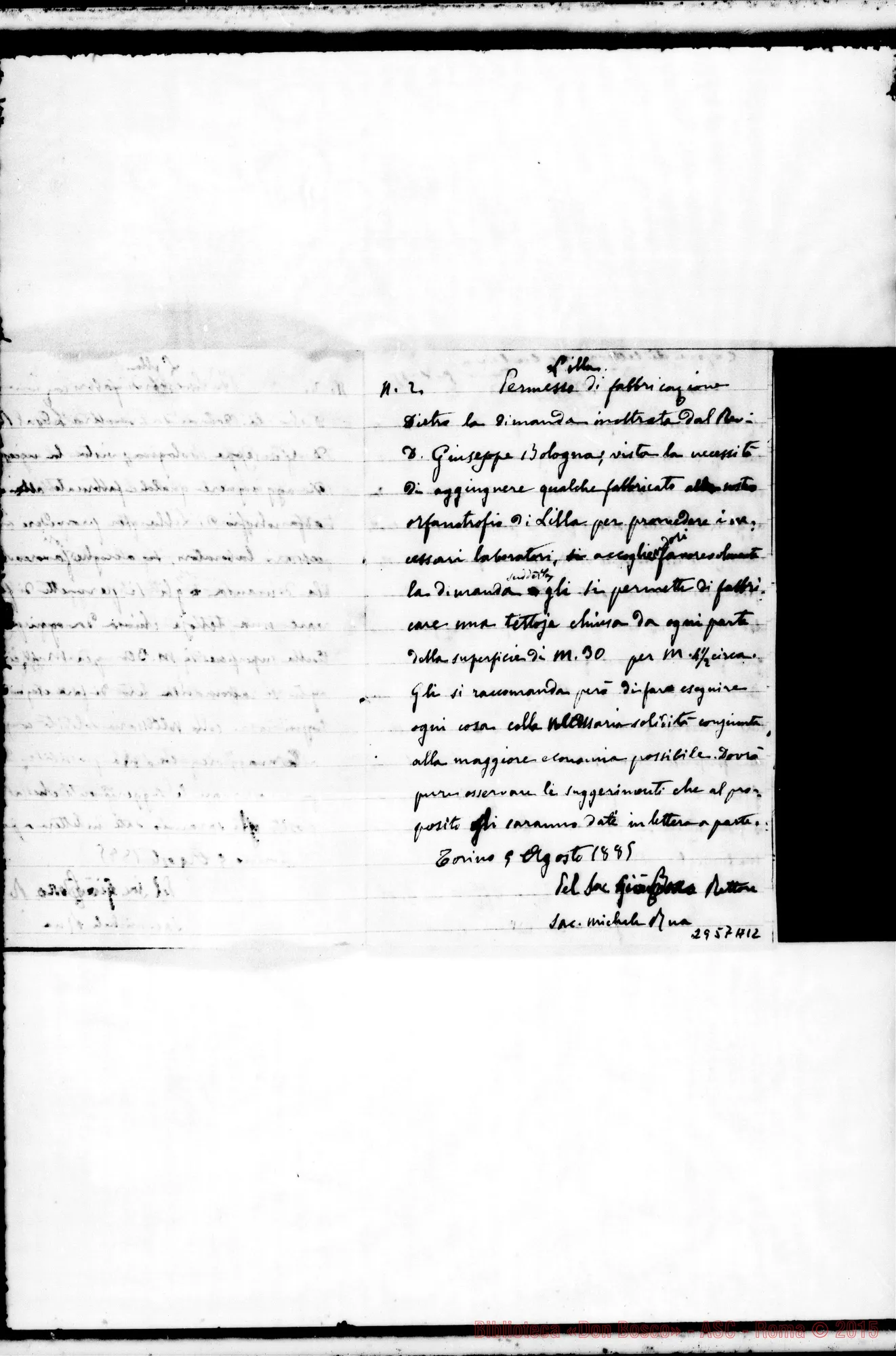 Fotogramma A 12 — Permessi di fabbricazione E provviste straordinarie: