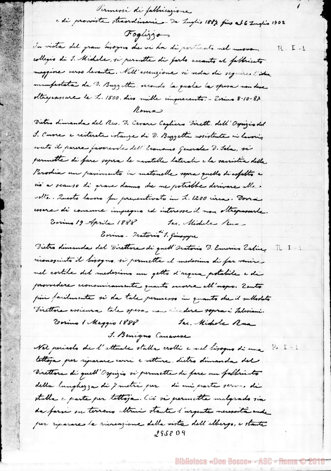 Fotogramma D 9 — Permessi di fabbricazioni E di provviste straordinarie da lug.1887 fino al 6-07-1902. Copia in ms. di Balestra