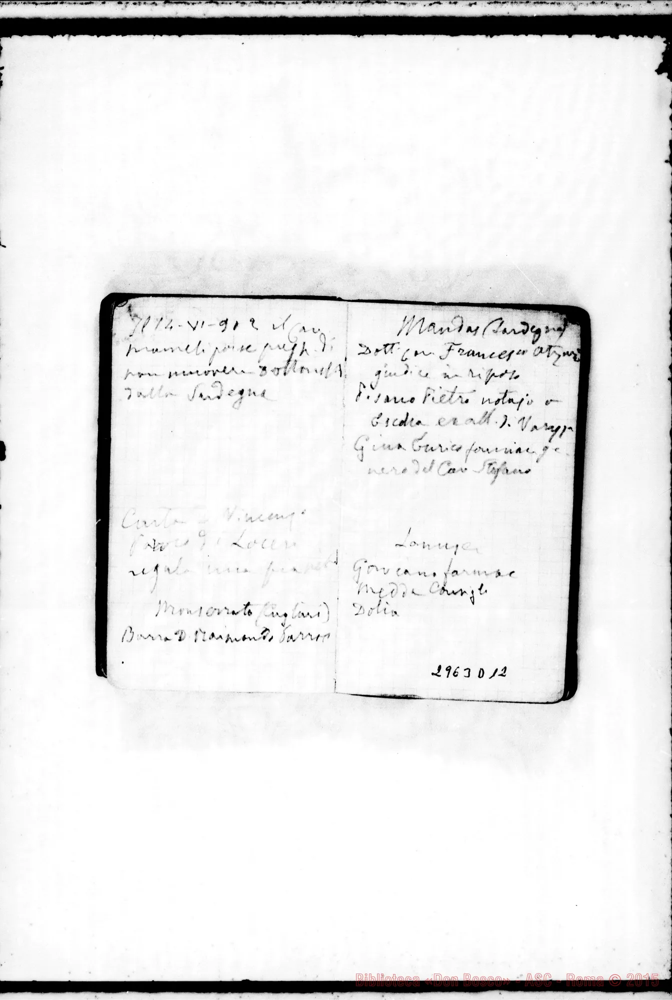 Fotogramma D 12 — Appunti per conferenze E avvisi, della distribuzione del personale, delle diverse necessità delle case E delle persone. Tutto di D. Rua