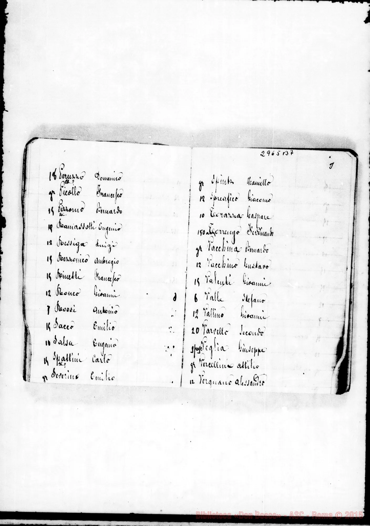 Fotogramma B 7 — Memoriale: segni dei rendiconti, liste di alunni E di salesiani, ed altre. Ms. allogr. con note di D. Rua