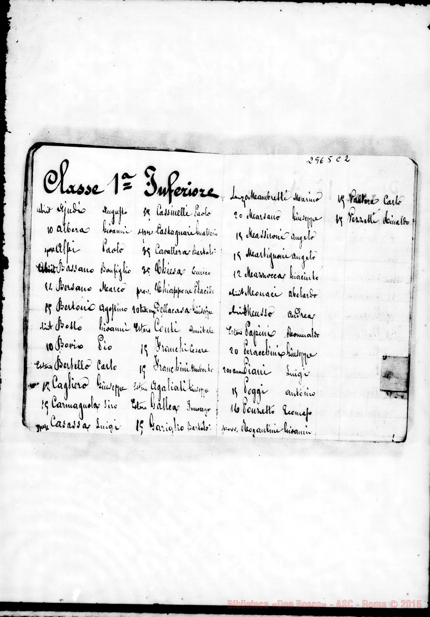 Fotogramma C 2 — Memoriale: segni dei rendiconti, liste di alunni E di salesiani, ed altre. Ms. allogr. con note di D. Rua