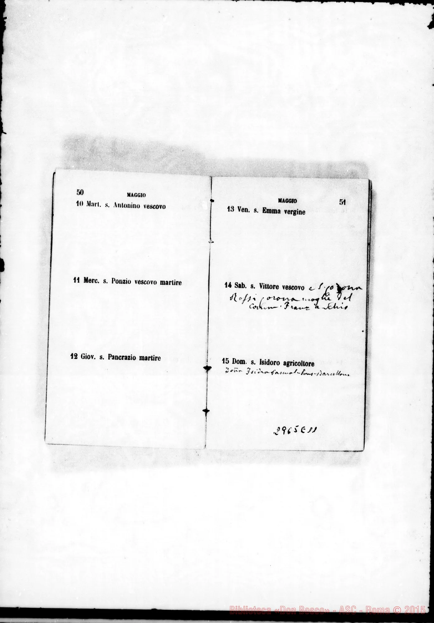 Fotogramma E 11 — Agendina: Nel calendario nota degli onomastici di persone da ricordare. Tutto ms. di D. Rua