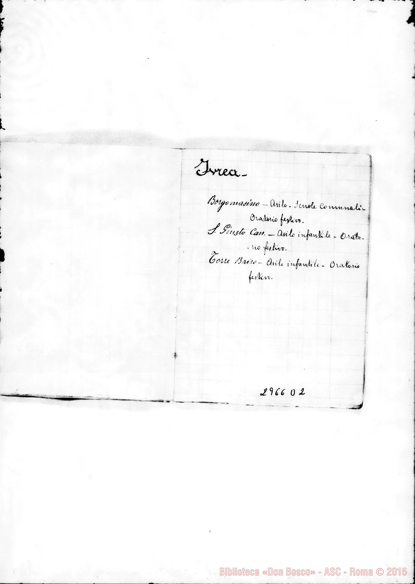 Fotogramma D 2 — Figlie di Maria Ausiliatrice: Diocesi dove si trovano Case delle FMA. Ms. allografo con alcune note autogr. di D. Rua