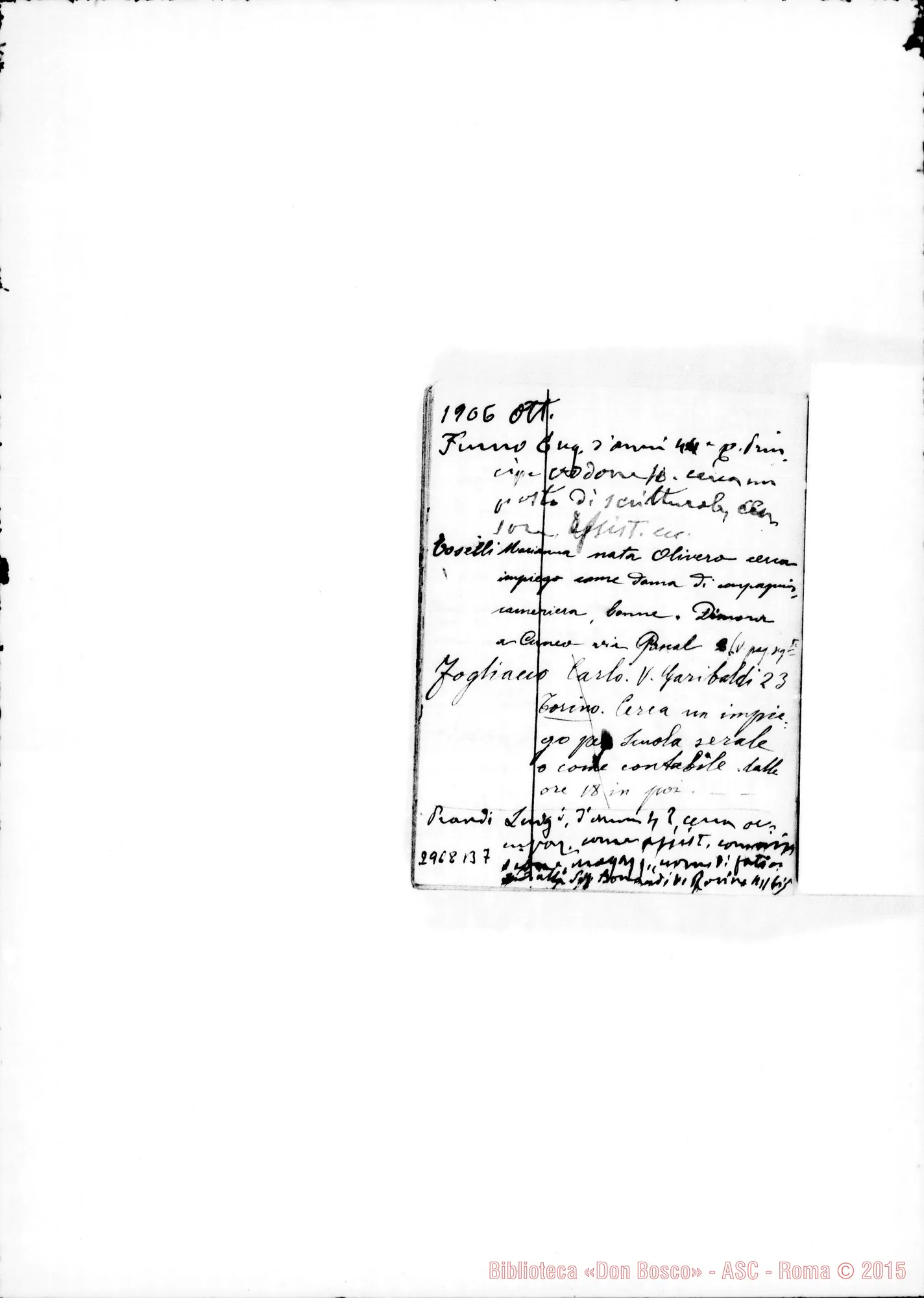 Fotogramma B 7 — Domande di impieghi: Da nov.1899 fino A mar. 1907. Tutto ms. Rua