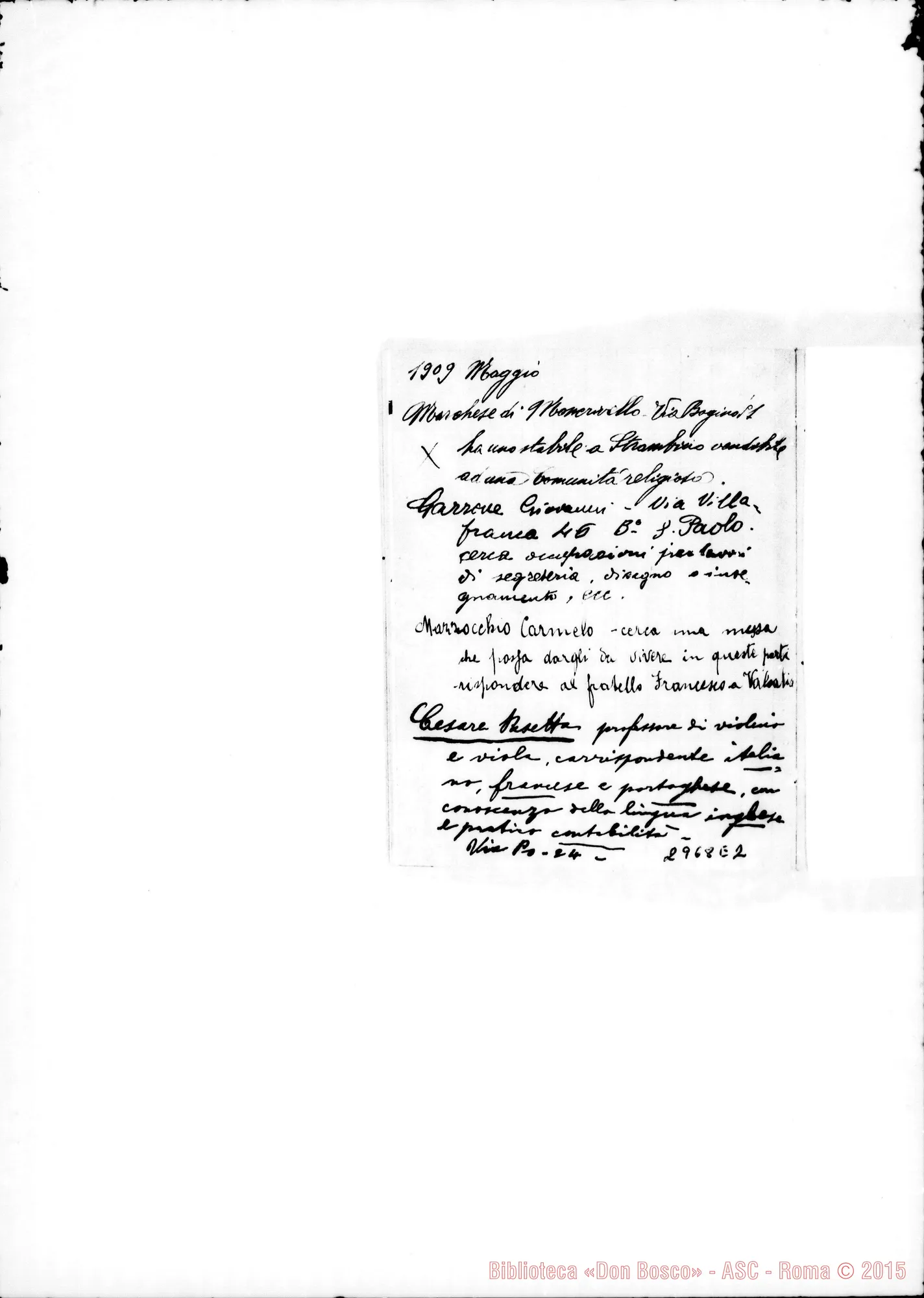 Fotogramma E 2 — Da apr.1907. Ms. di D. Rua ed altri