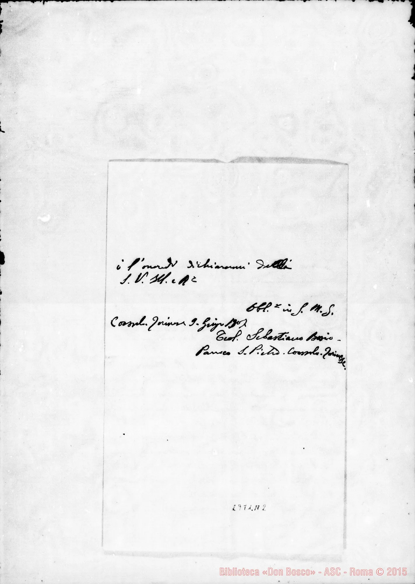 Fotogramma A 2 — Bellezza Giuseppe: Bosio Sebastiano, teol. - Direttore, 9-06-1907