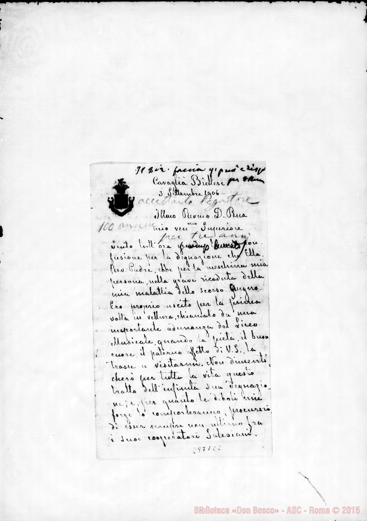 Fotogramma C 2 — Bertello Lorenzo: Conte Olivieri - D. Rua. Cavaglià, 3-09-1906. Autogr. Rua