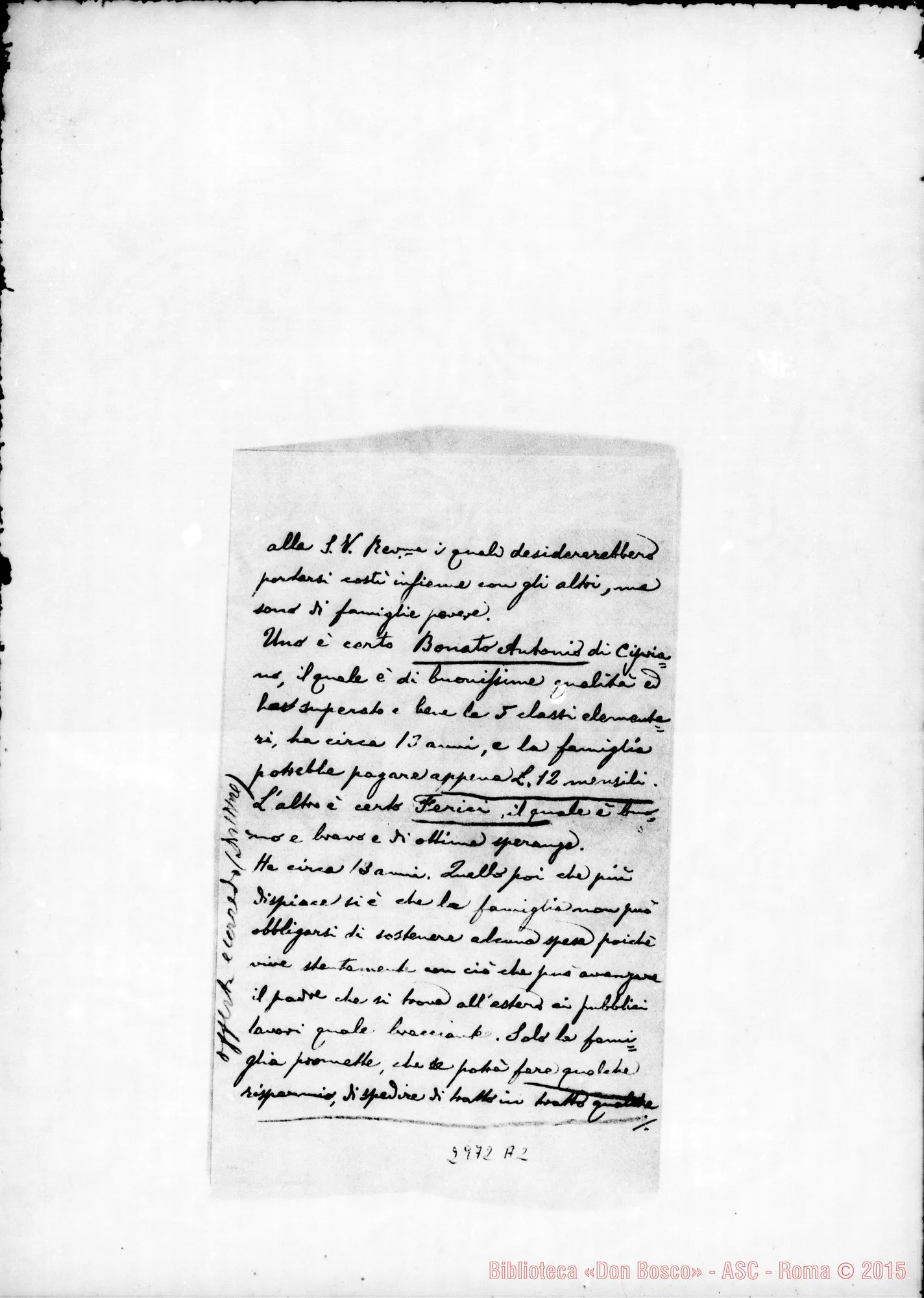 Fotogramma A 2 — Bonato Antonio E Ferici: D. Fineo, parroco - Direttore. Laverda, 14-09-1906