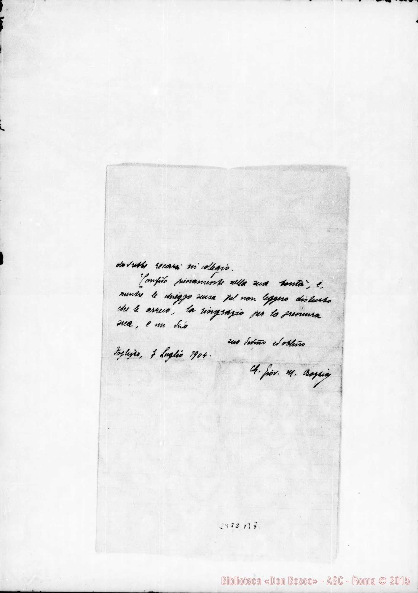 Fotogramma B 7 — Bozzio: Lo raccomanda il Ch. Bozzio. Foglizzo, 7-07-1904