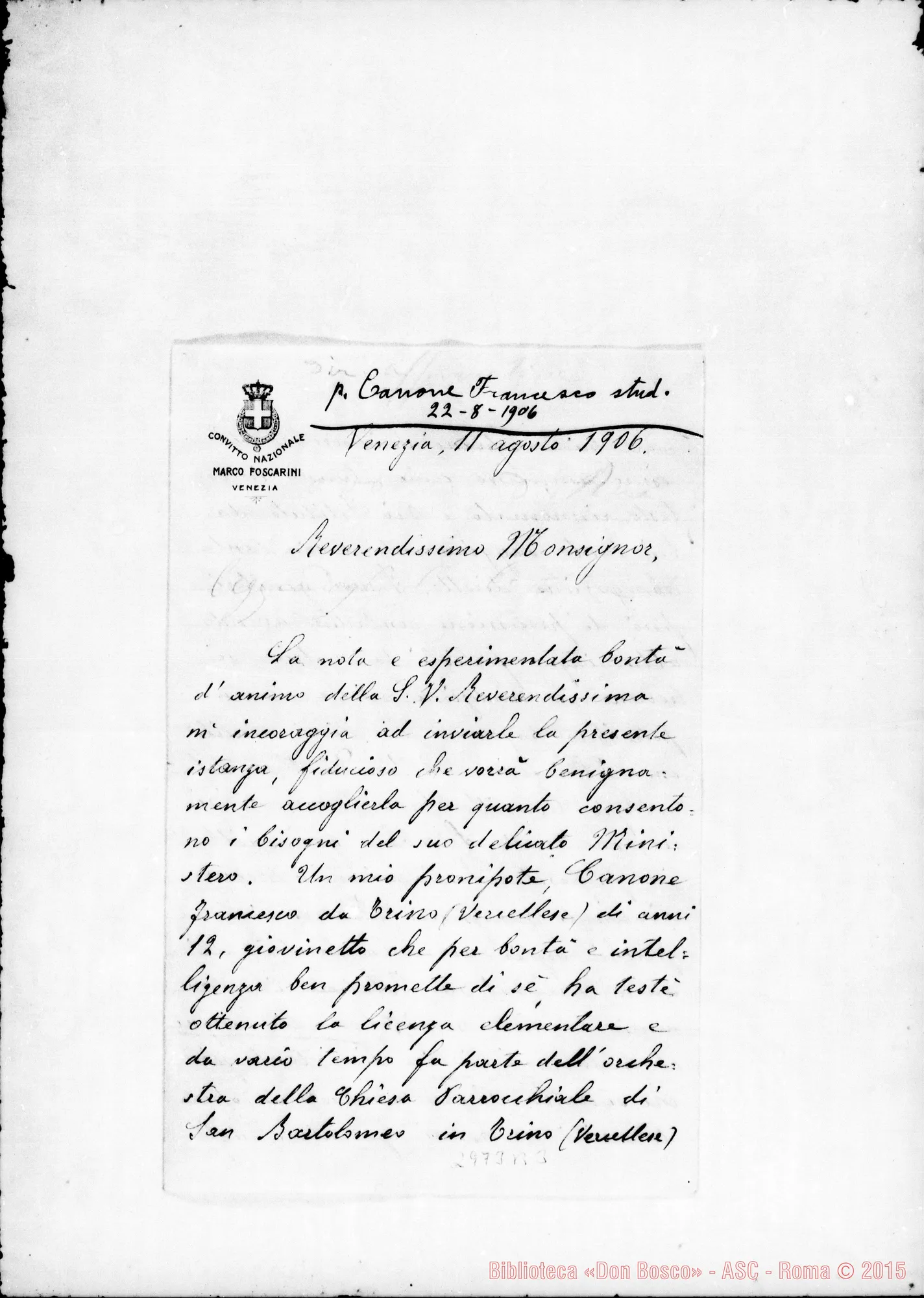 Fotogramma B 3 — Canone Francesco: Giacinto Gallifante - Rev. Mons.. Venezia, 11-08-1906