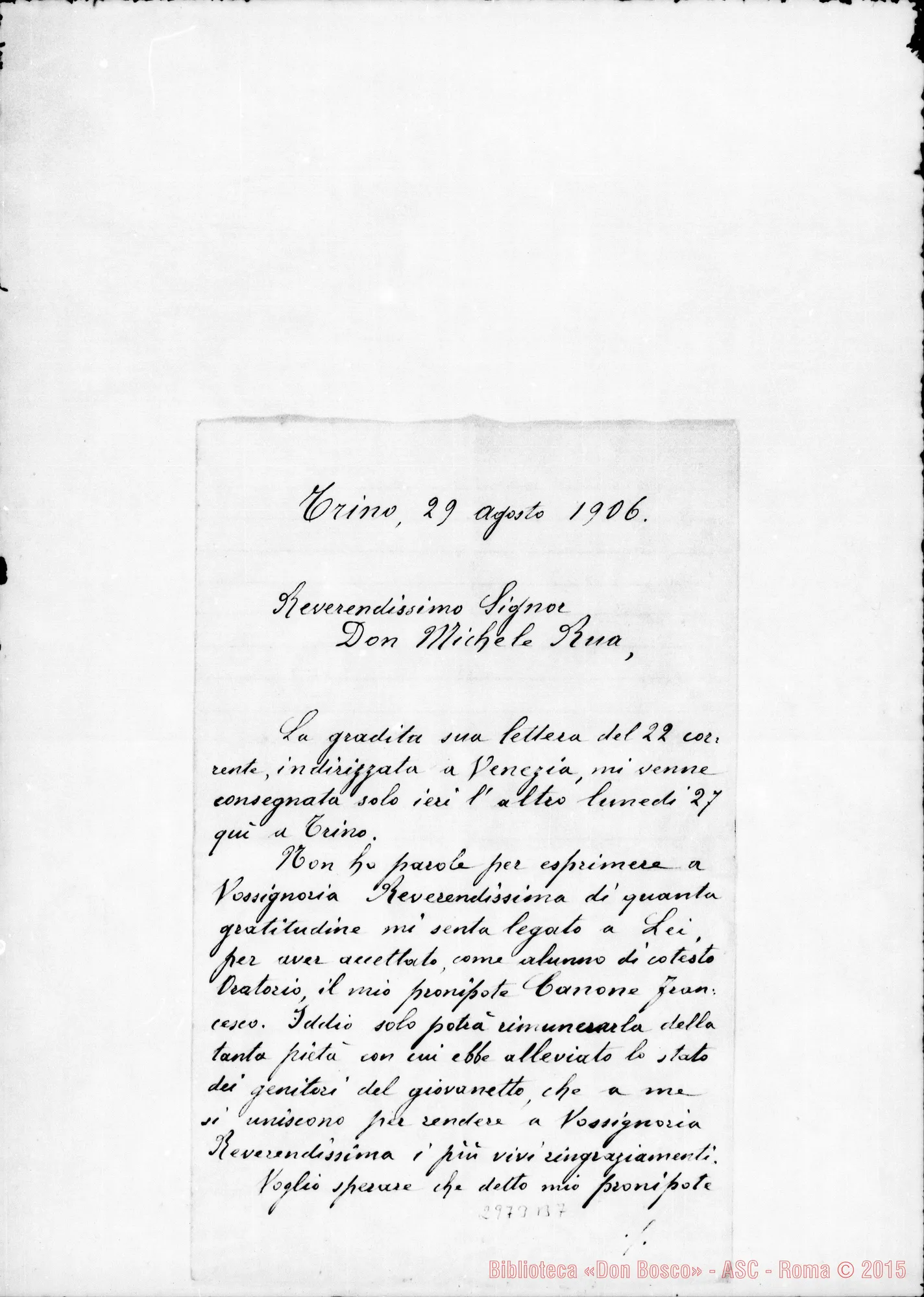 Fotogramma B 7 — Giacinto Gallifante - D. Michele Rua. Torino, 29-08-1906
