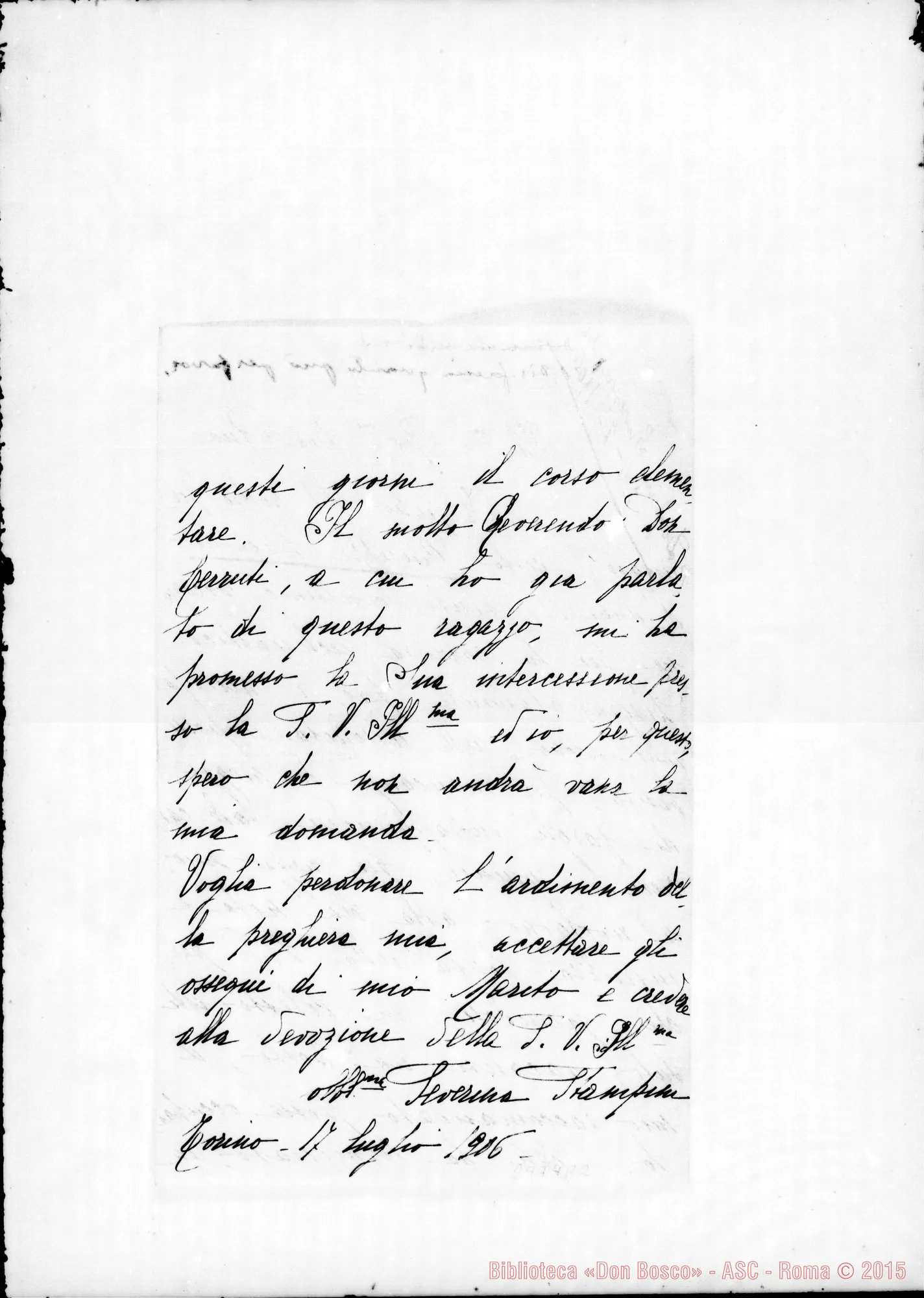 Fotogramma A 2 — Daghino Giuseppe: Severina Stampini - D. Rua. Torino, 17-07-1906. Autogr. Rua