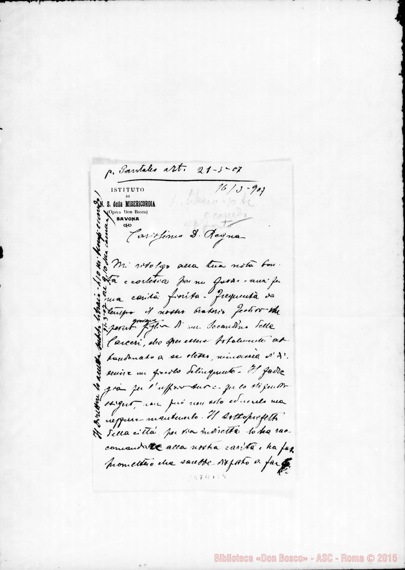 Fotogramma B 4 — Di Pantaleo Michele: Giromella Angelo, SDB - D. Regna, SDB. Savona, 21-03-1907