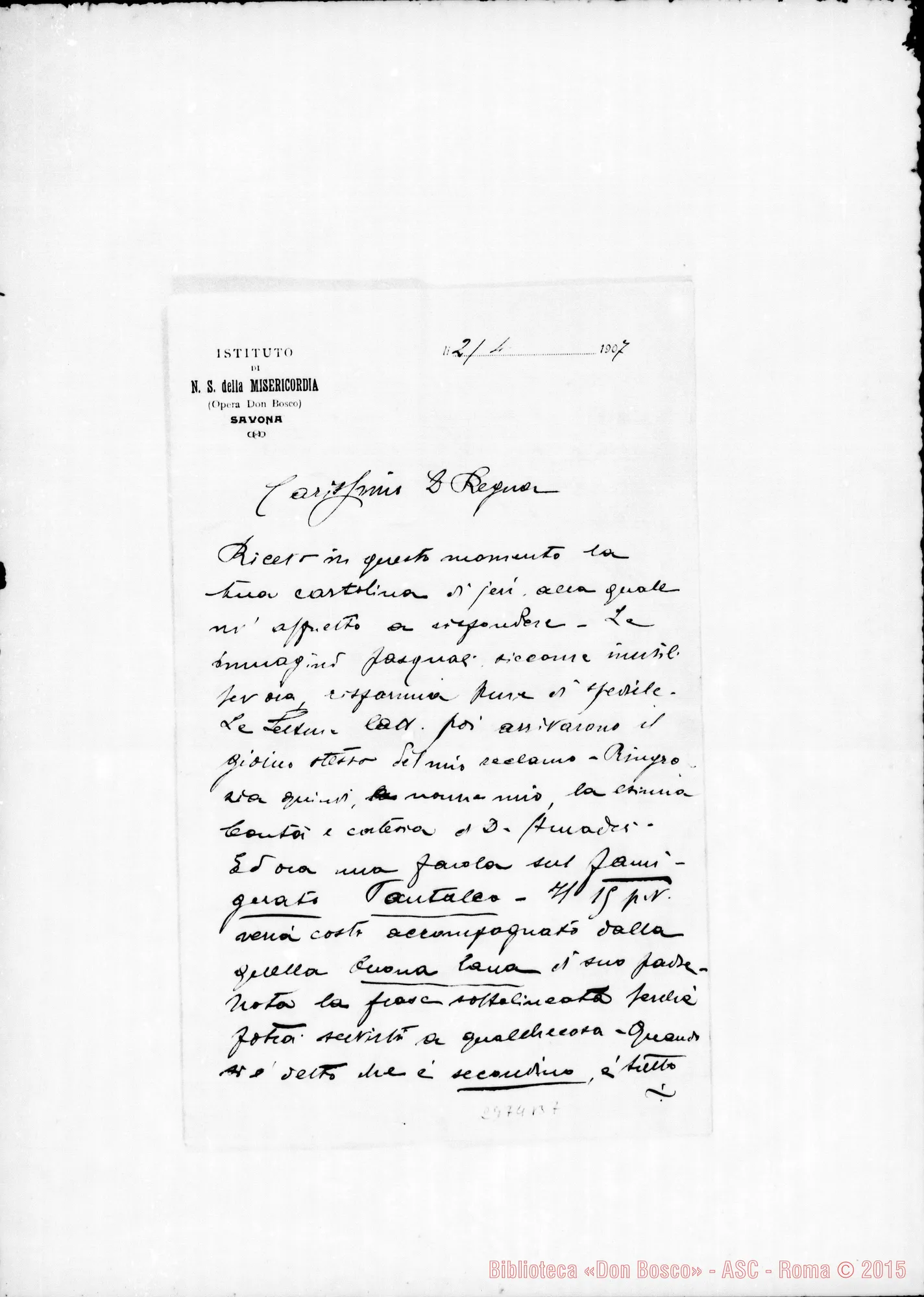 Fotogramma B 7 — Giromella Angelo, SDB - D. Regna, SDB. Savona, 21-04-1907