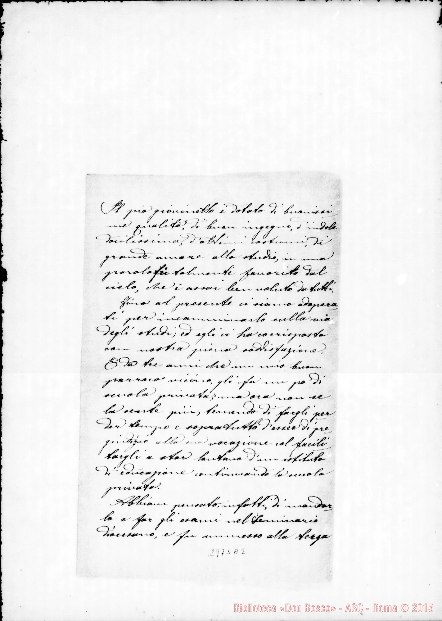 Fotogramma A 2 — Fezzoli Giacomo: Parroco di Bagnella - Sig. Direttore. Bergamo, 2-10-1905