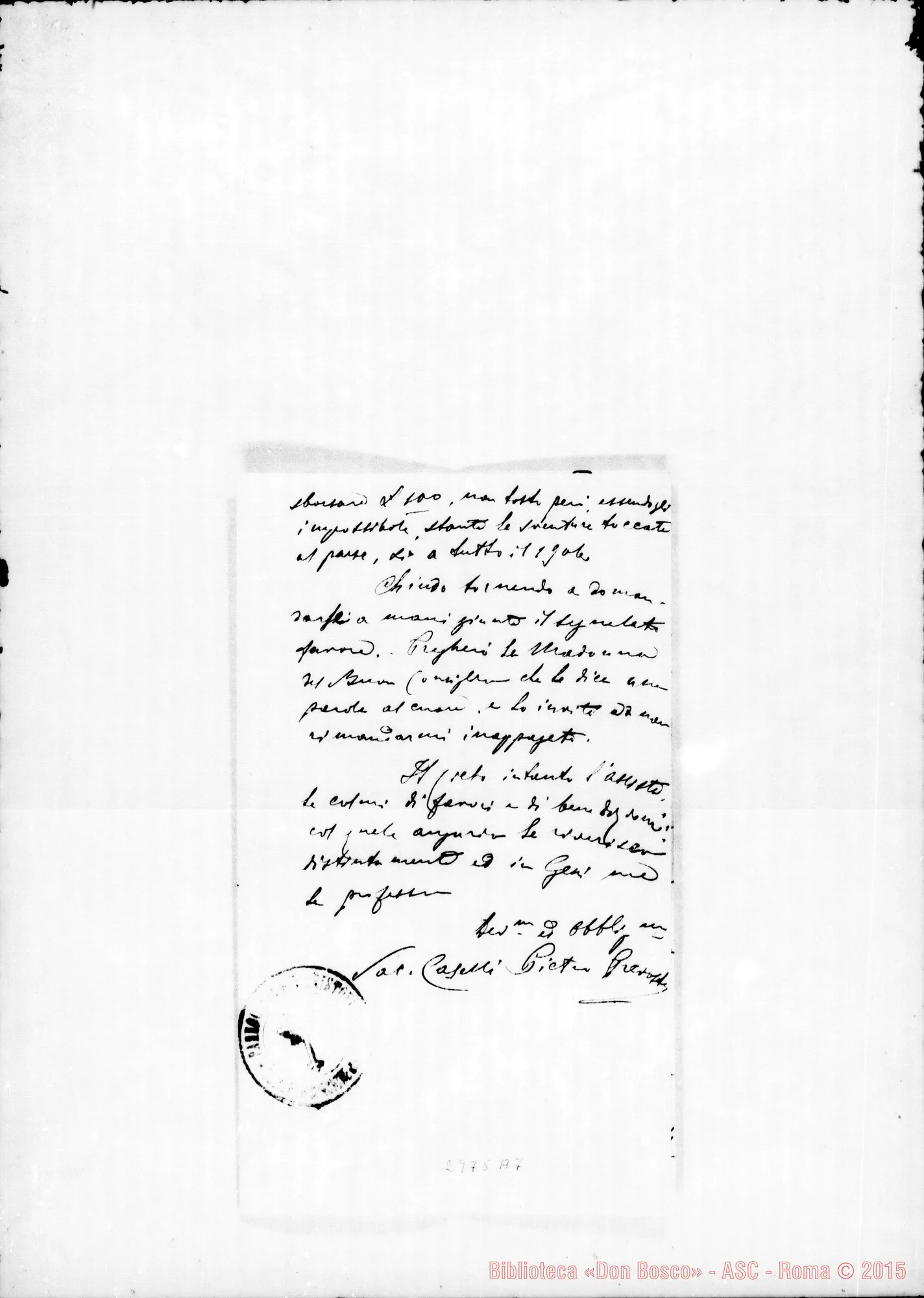 Fotogramma A 7 — Fiammello Pilade: Caselli Pietro, Prevosto - Rev.do Signore. Corsione, 4-09-1905