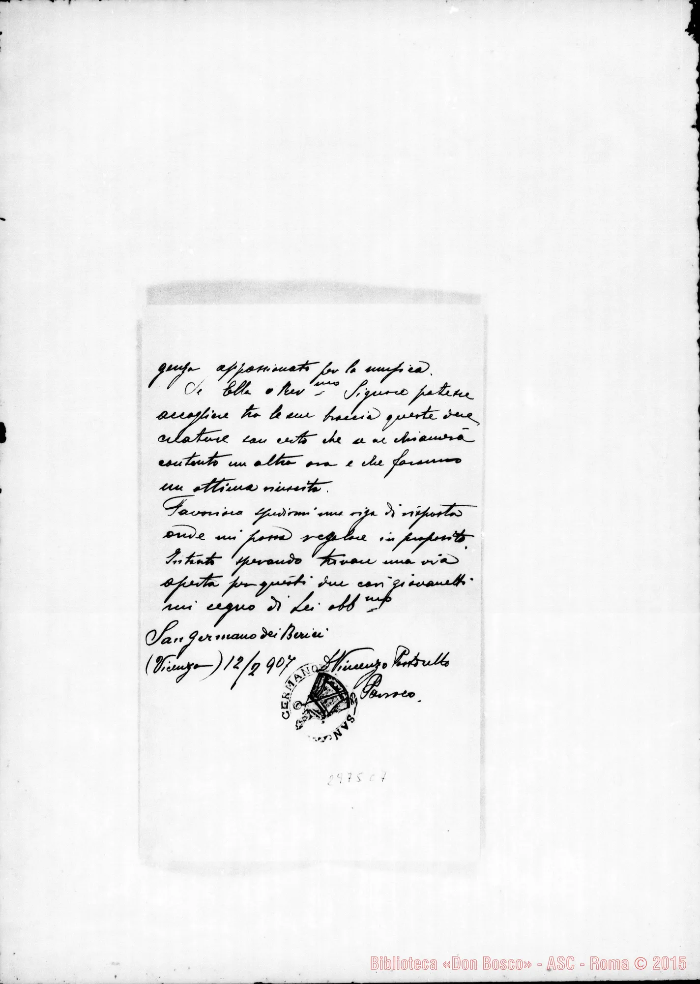 Fotogramma C 7 — Girardi Gustavo: Pastorello Vincenzo, parroco - Direttore. Vicenza, 12-02-1907