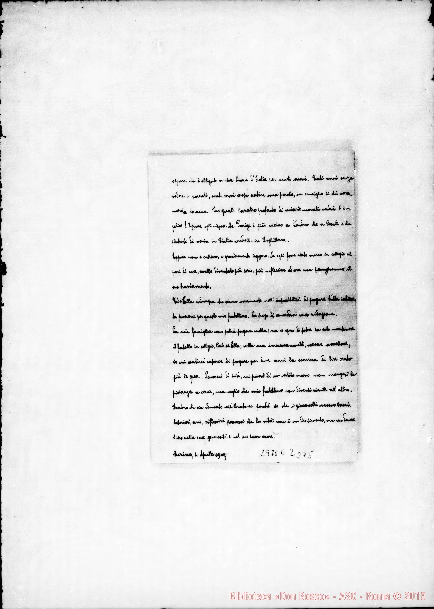 Fotogramma E 2 — Lombardi Domenico: Lettera A Sig. Direttore. Torino, 4-04-1907