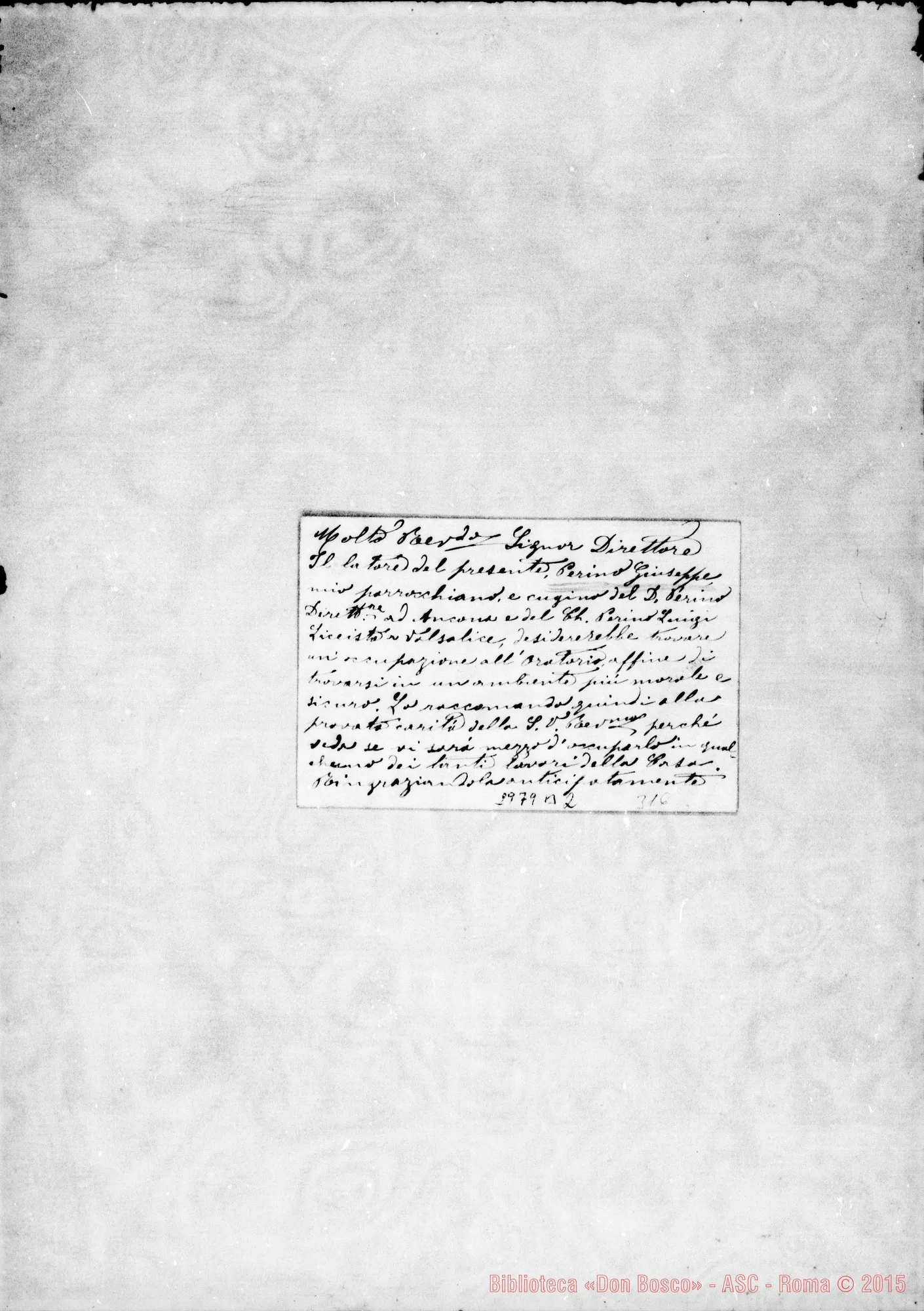 Fotogramma B 2 — Perino Giuseppe: Mussa Giovanni, arciprete - Direttore. Torino, 17-01-1909